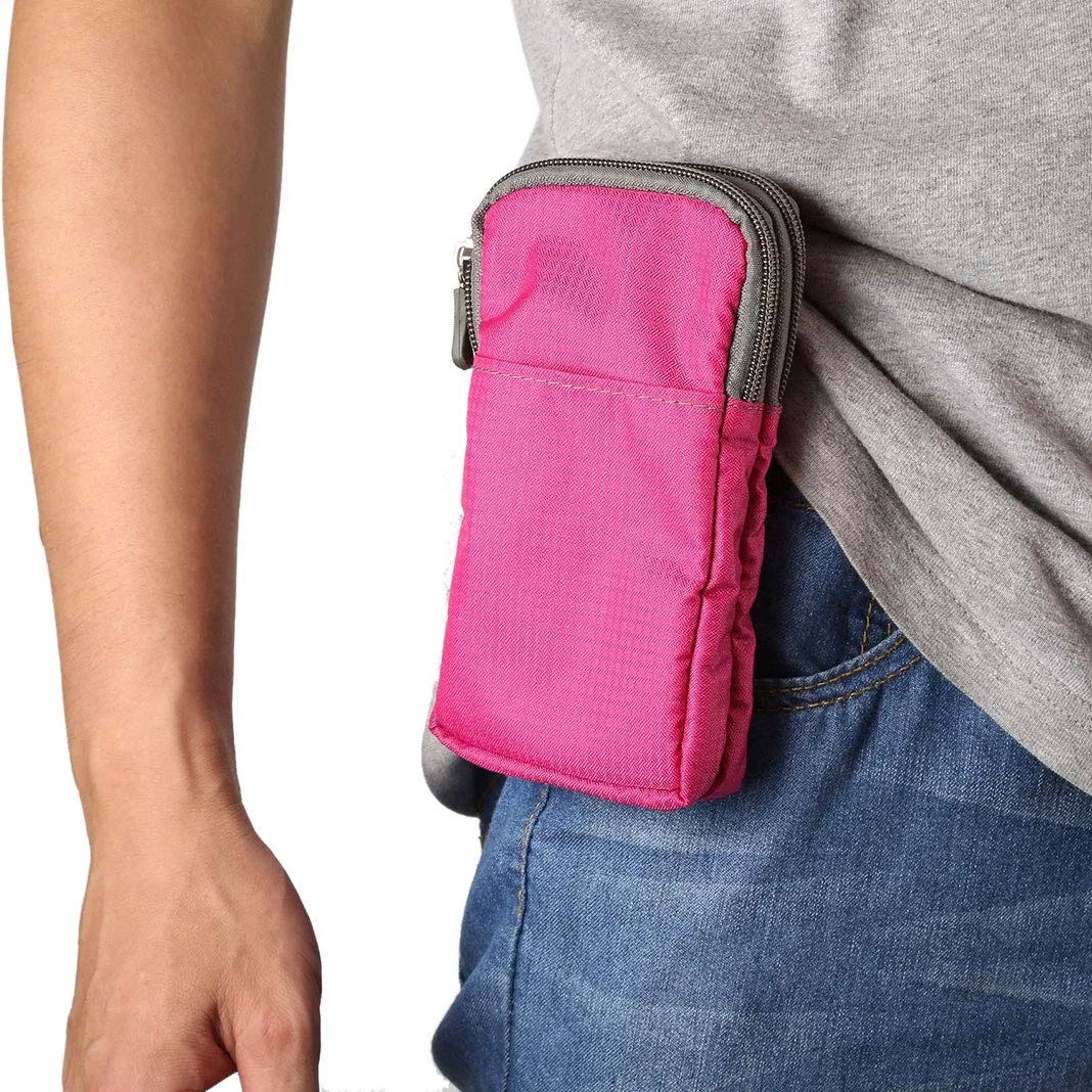 Narunii Sacchetto da Cintura a Fascia Marsupio Uomo, Piccola Pochette, Casual, Borsa da Viaggio per Uomo, Custodia da Trasporto, Clip da Cintura, Tasca (15,2 cm, Rosso Rosa) - immagine 2