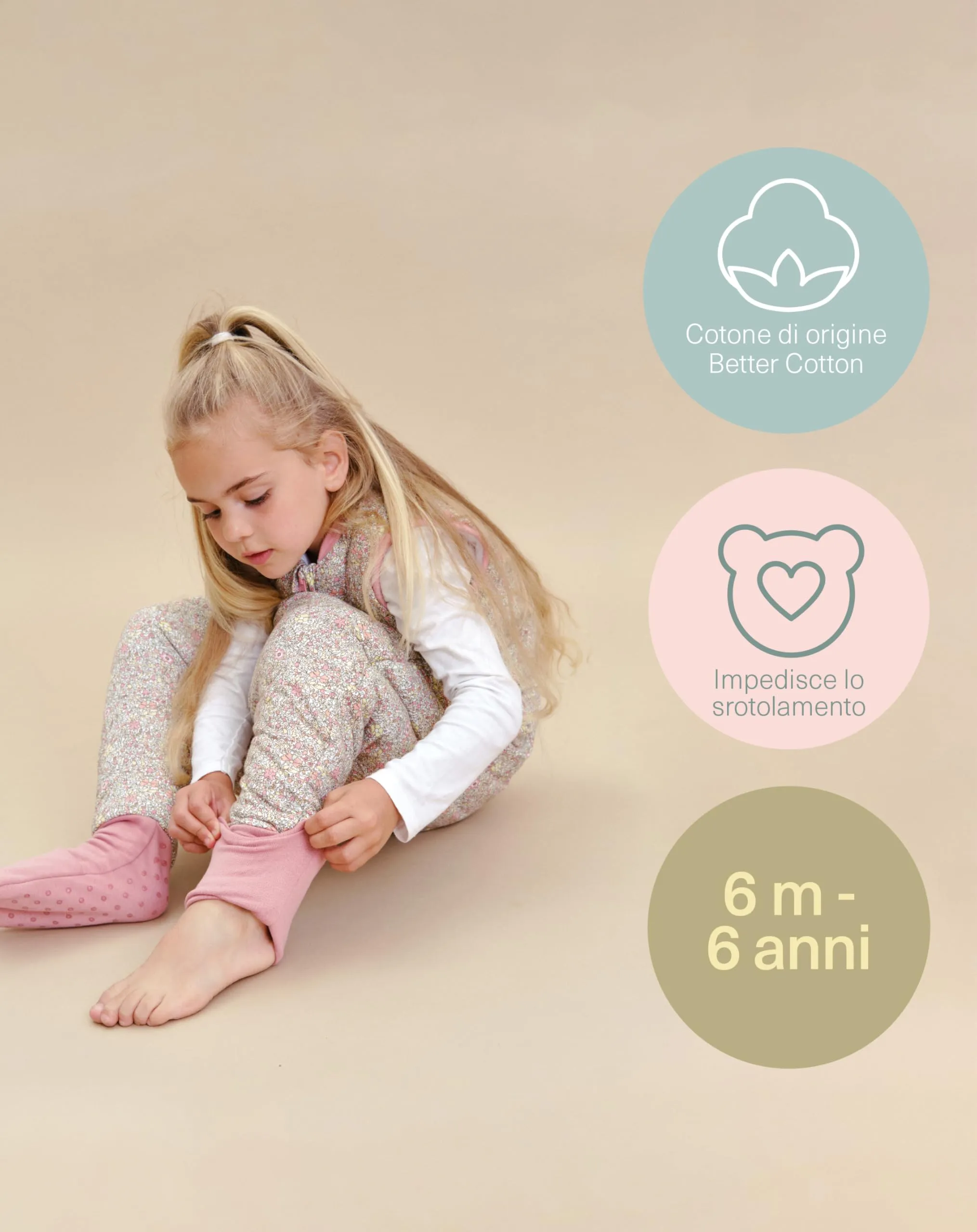 molis&co - Sacco Nanna con piedini e calzini - Sacco nanna invernale per Bambini - Sacchi Nanna 2.5 tog con piedini - 100% Cotone (Oeko-TEX 100) (Pastel Floral, 6 mesi) - immagine 5