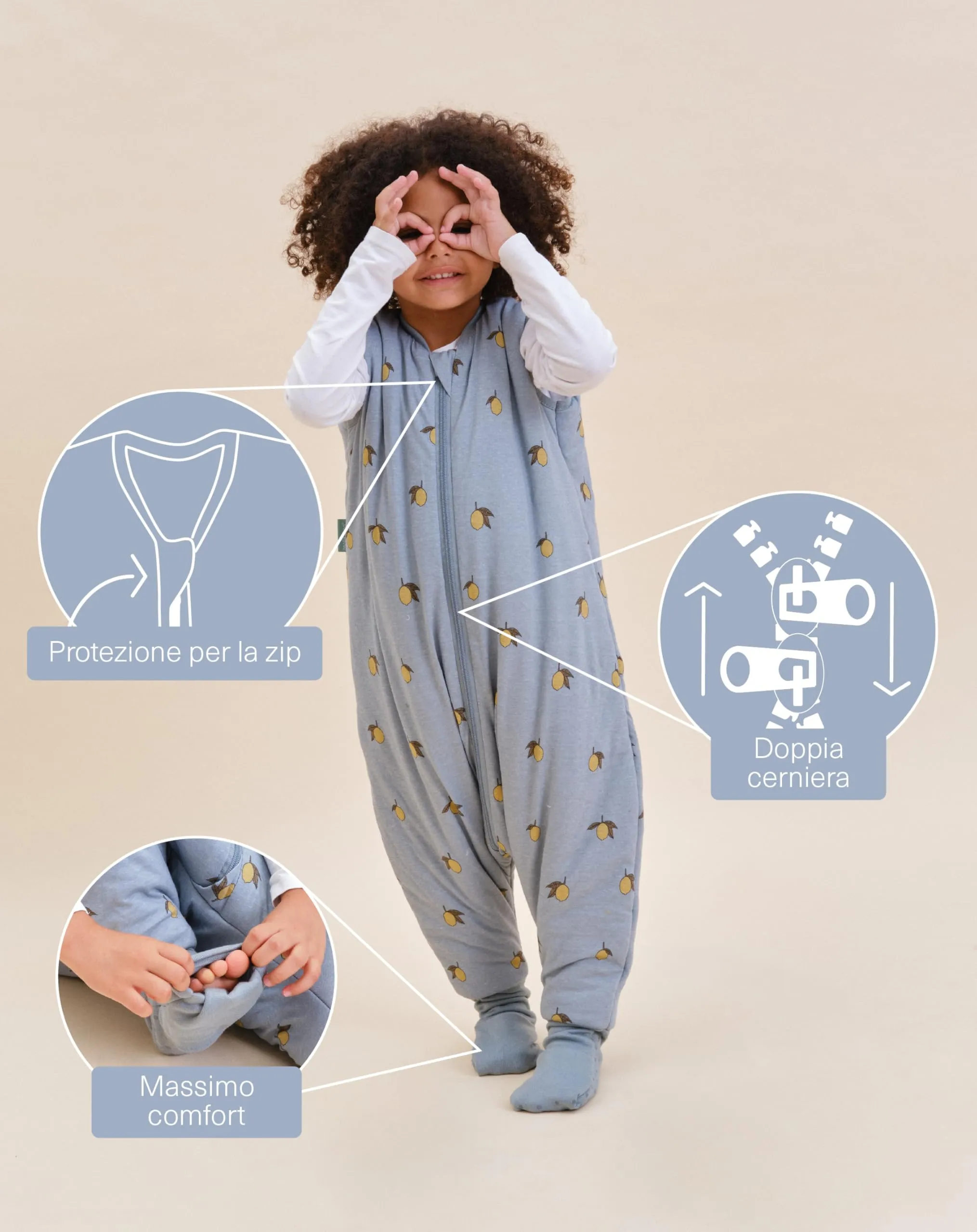 molis&co - Sacco Nanna con piedini e calzini - Sacco nanna invernale per Bambini - Sacchi Nanna 2.5 tog con piedini - 100% Cotone (Oeko-TEX 100) (Colima, 6 mesi) - immagine 3