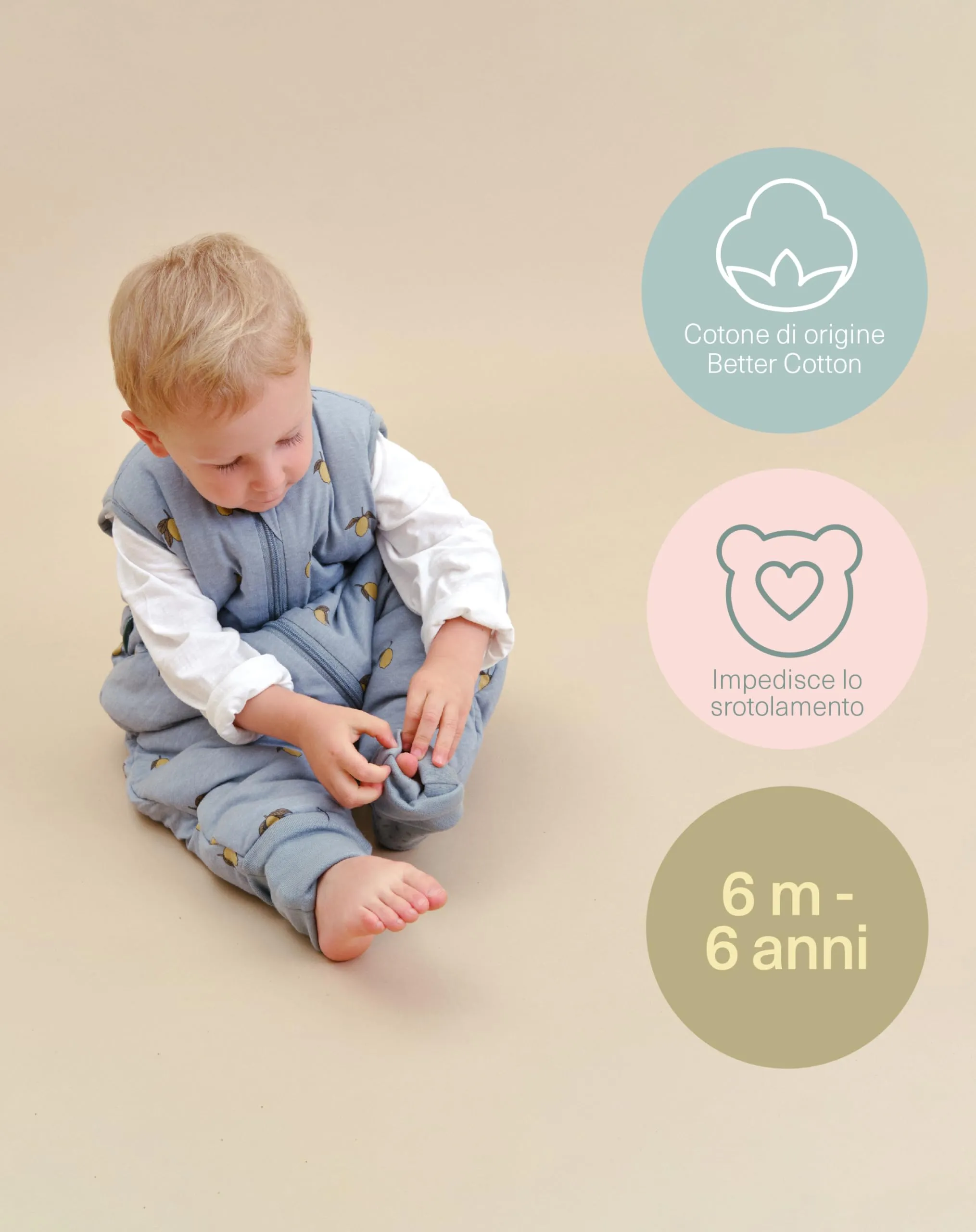 molis&co - Sacco Nanna con piedini e calzini - Sacco nanna invernale per Bambini - Sacchi Nanna 2.5 tog con piedini - 100% Cotone (Oeko-TEX 100) (Colima, 3 anni) - immagine 5