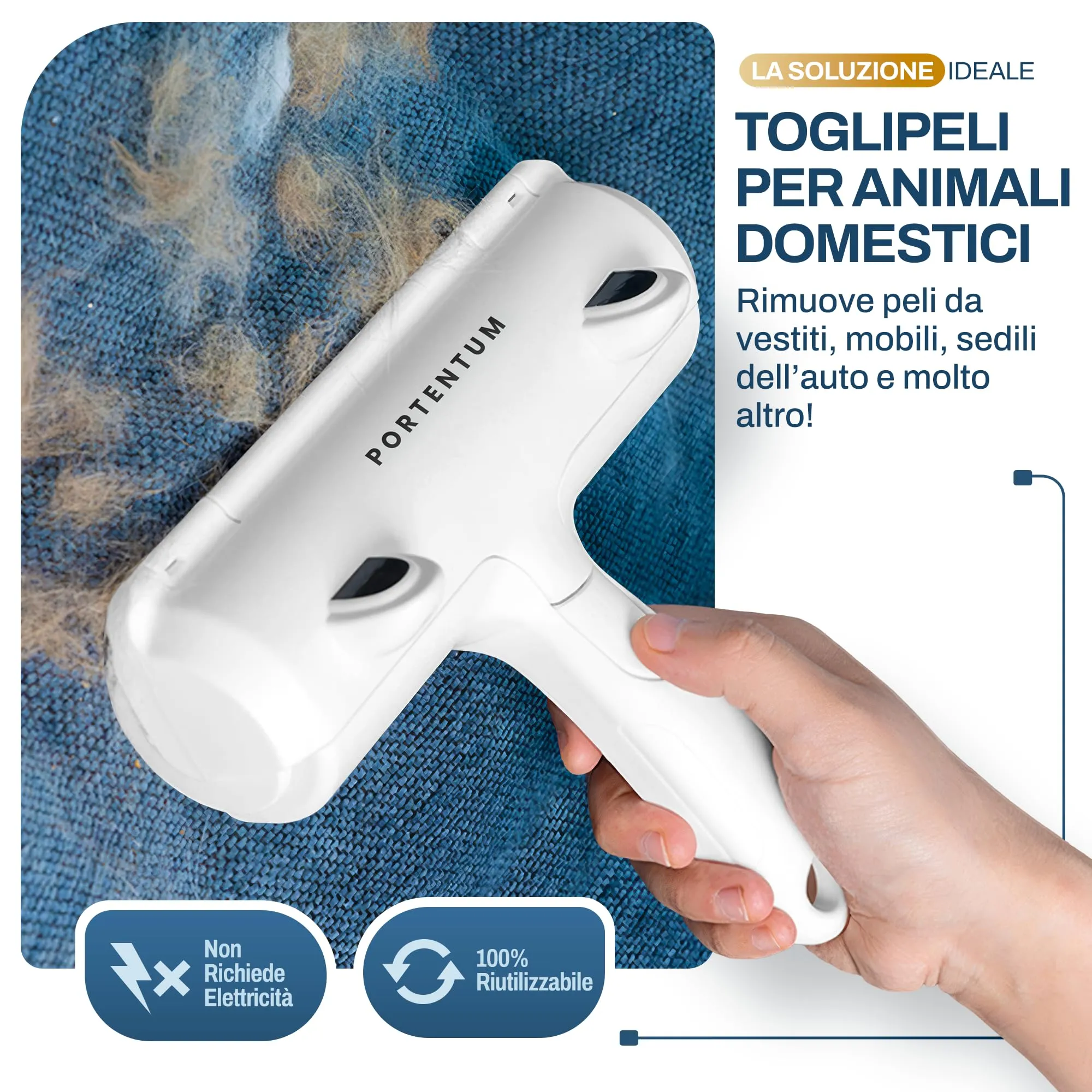 PORTENTUM Spazzola Togli Peli Animali, Spazzola per Gatti e Spazzola per cani, Peli Rimozione, Lint Rullo Riutilizzabile, Rimuovi la Pelliccia su aree fisse piace Cuccia, Divani, Tappeti - immagine 2