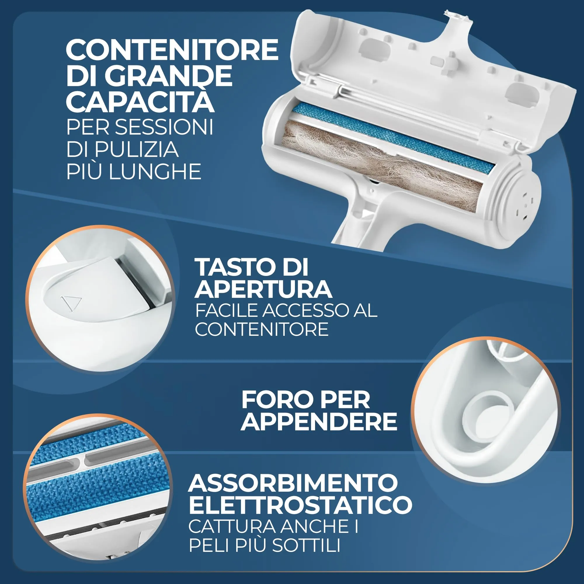 PORTENTUM Spazzola Togli Peli Animali, Spazzola per Gatti e Spazzola per cani, Peli Rimozione, Lint Rullo Riutilizzabile, Rimuovi la Pelliccia su aree fisse piace Cuccia, Divani, Tappeti - immagine 3