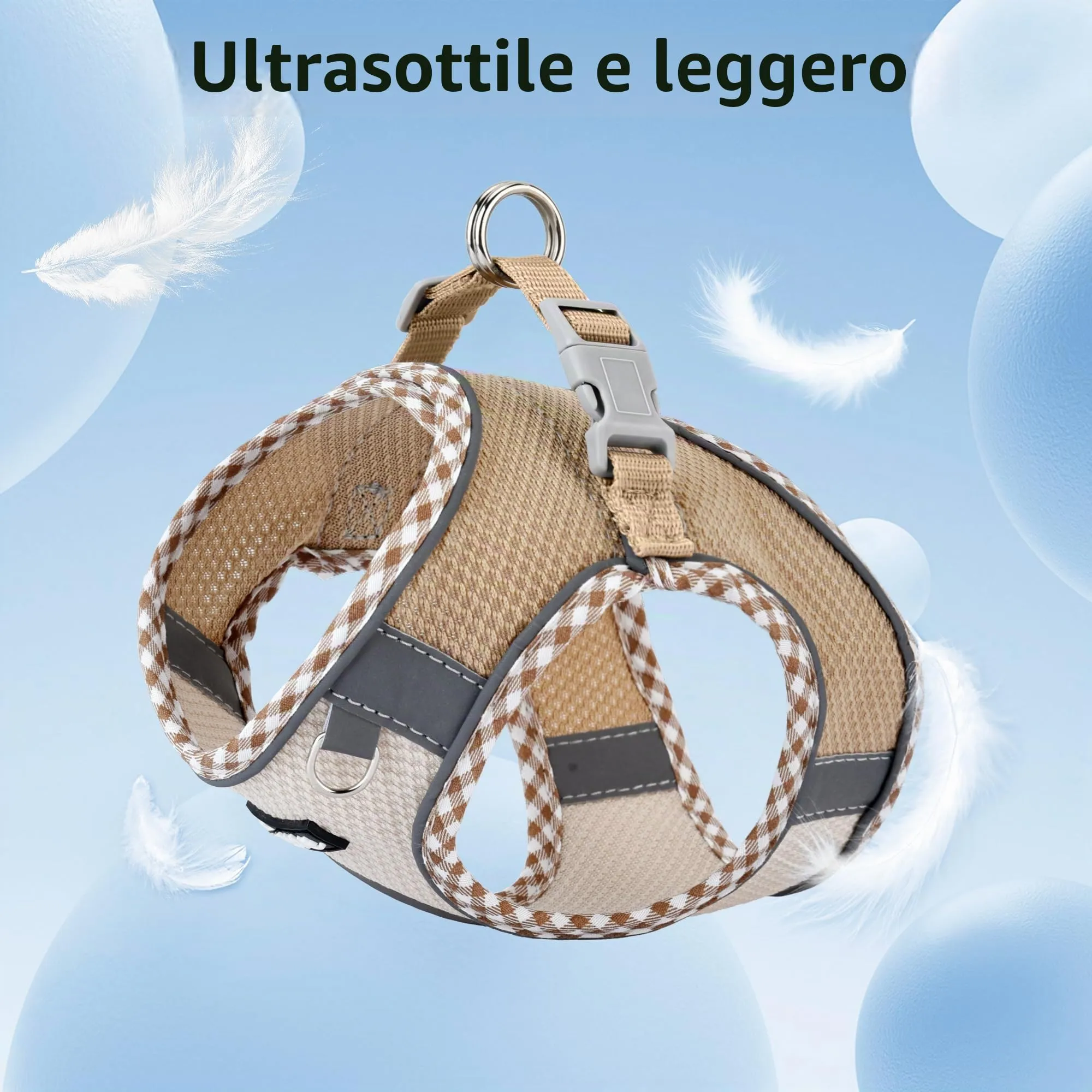 AIITLE Pettorina per cani anti-fuga, gilet anti-tiro con guinzaglio, strisce riflettenti, imbracature regolabili per animali domestici all'aperto per cani di taglia media, Marrone-Beige S - immagine 4
