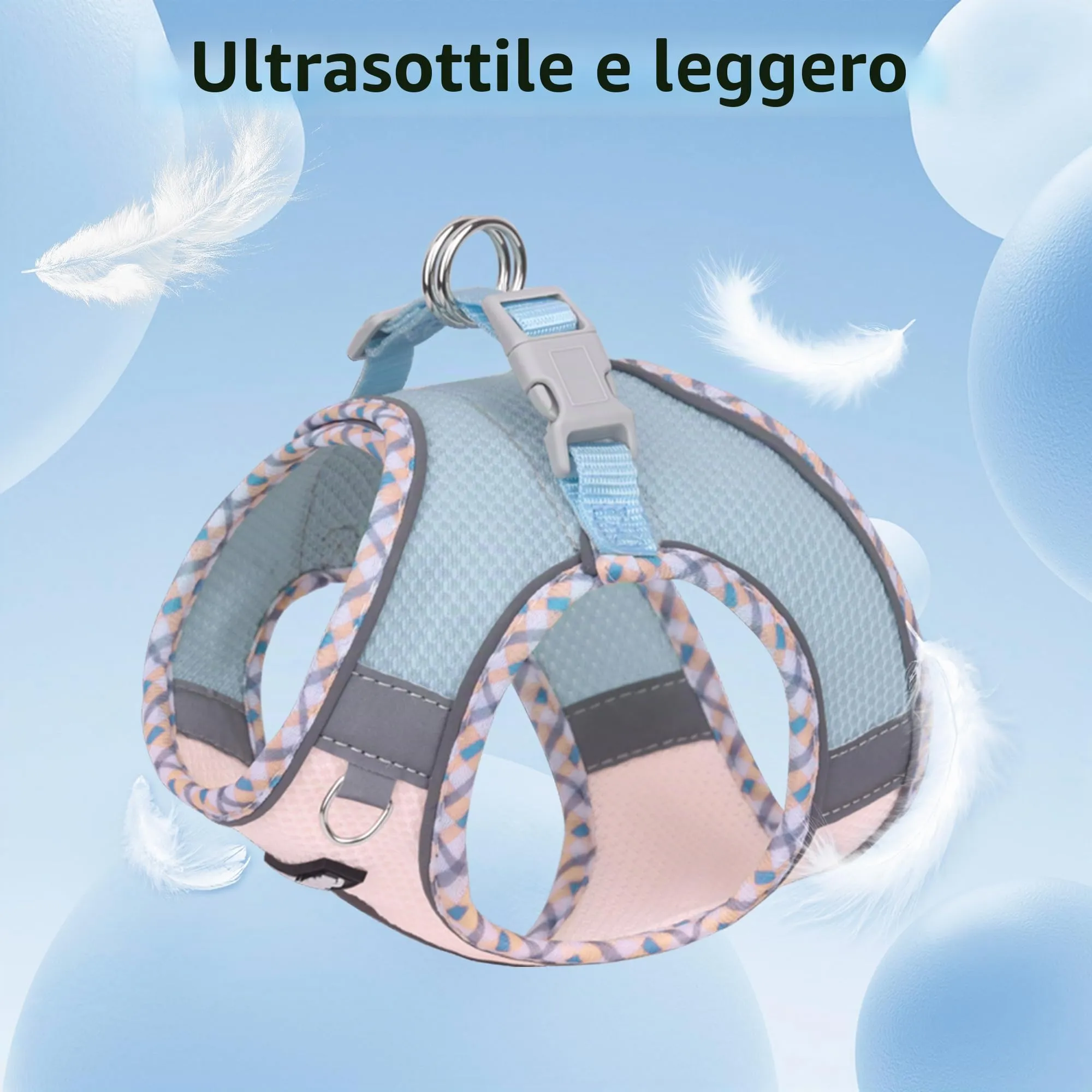 AIITLE Pettorina per cani anti-fuga, gilet anti-tiro con guinzaglio, strisce riflettenti, imbracature regolabili per animali domestici all'aperto per cani di taglia media, Blu Rosa S - immagine 6