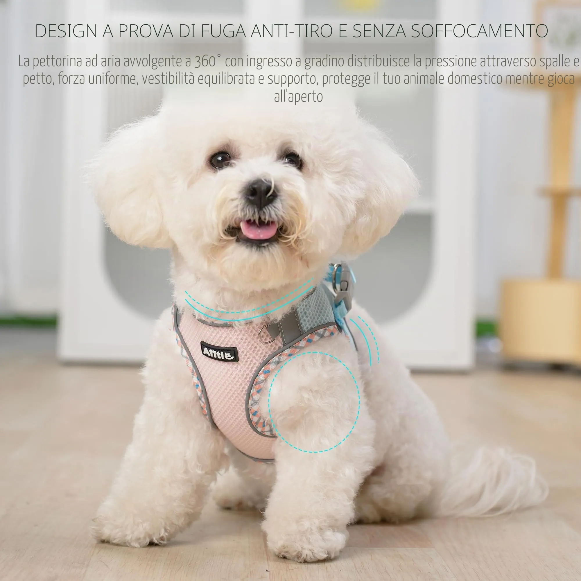 AIITLE Pettorina per cani anti-fuga, gilet anti-tiro con guinzaglio, strisce riflettenti, imbracature regolabili per animali domestici all'aperto per cani di taglia media, Blu Rosa XXXS - immagine 7