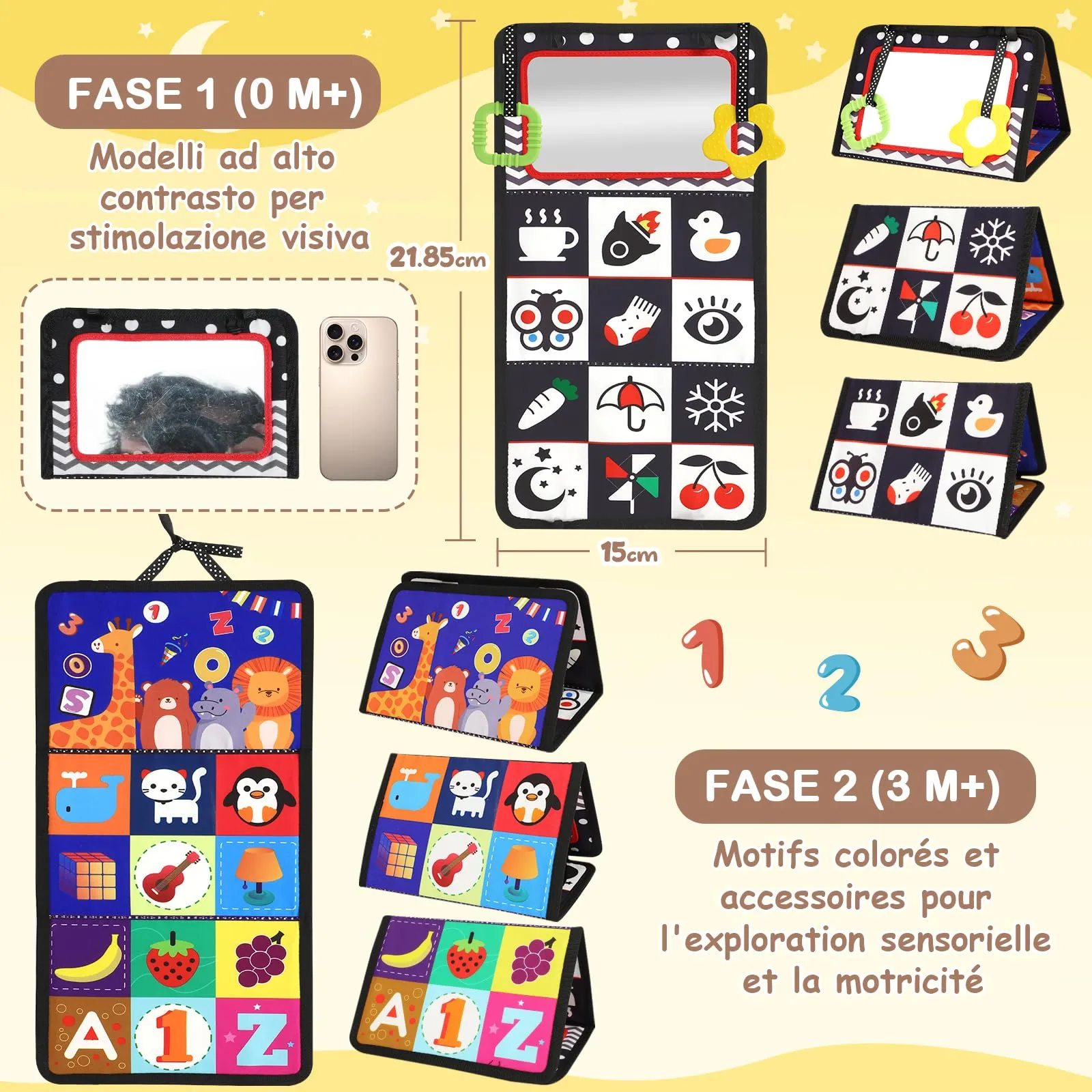 URMYWO Giochi Neonato 0-12 Mesi, Libro Sensoriale Neonati per Tummy Time - immagine 2