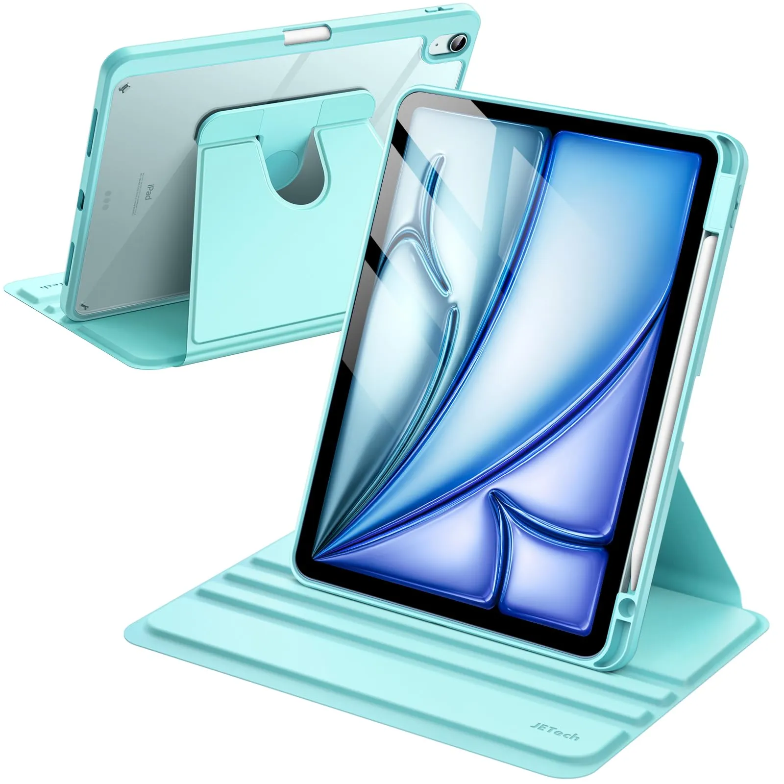JETech Custodia Girevole per iPad Air 11" M4/M3/M2, Air 5/4, Menta Blu - immagine 1