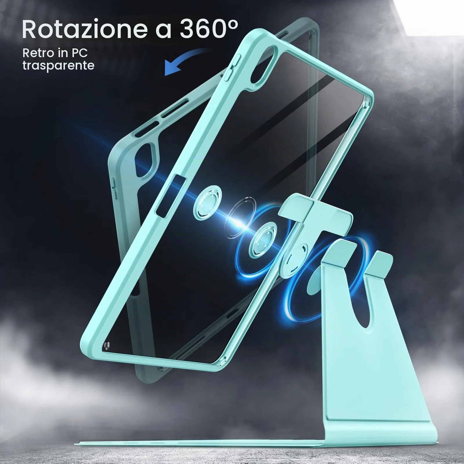 JETech Custodia Girevole per iPad Air 11" M4/M3/M2, Air 5/4, Menta Blu - immagine 3