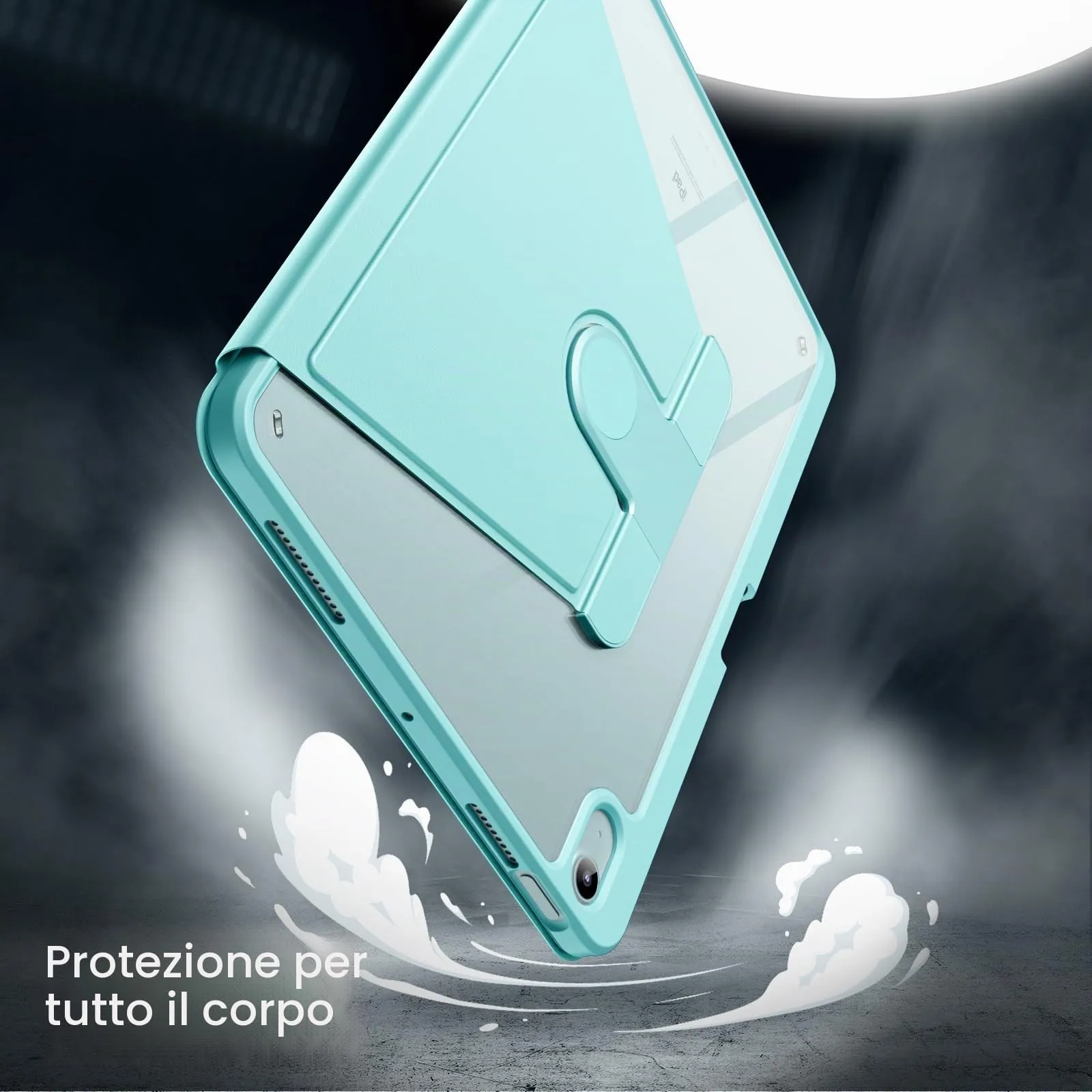 JETech Custodia Girevole per iPad Air 11" M4/M3/M2, Air 5/4, Menta Blu - immagine 4