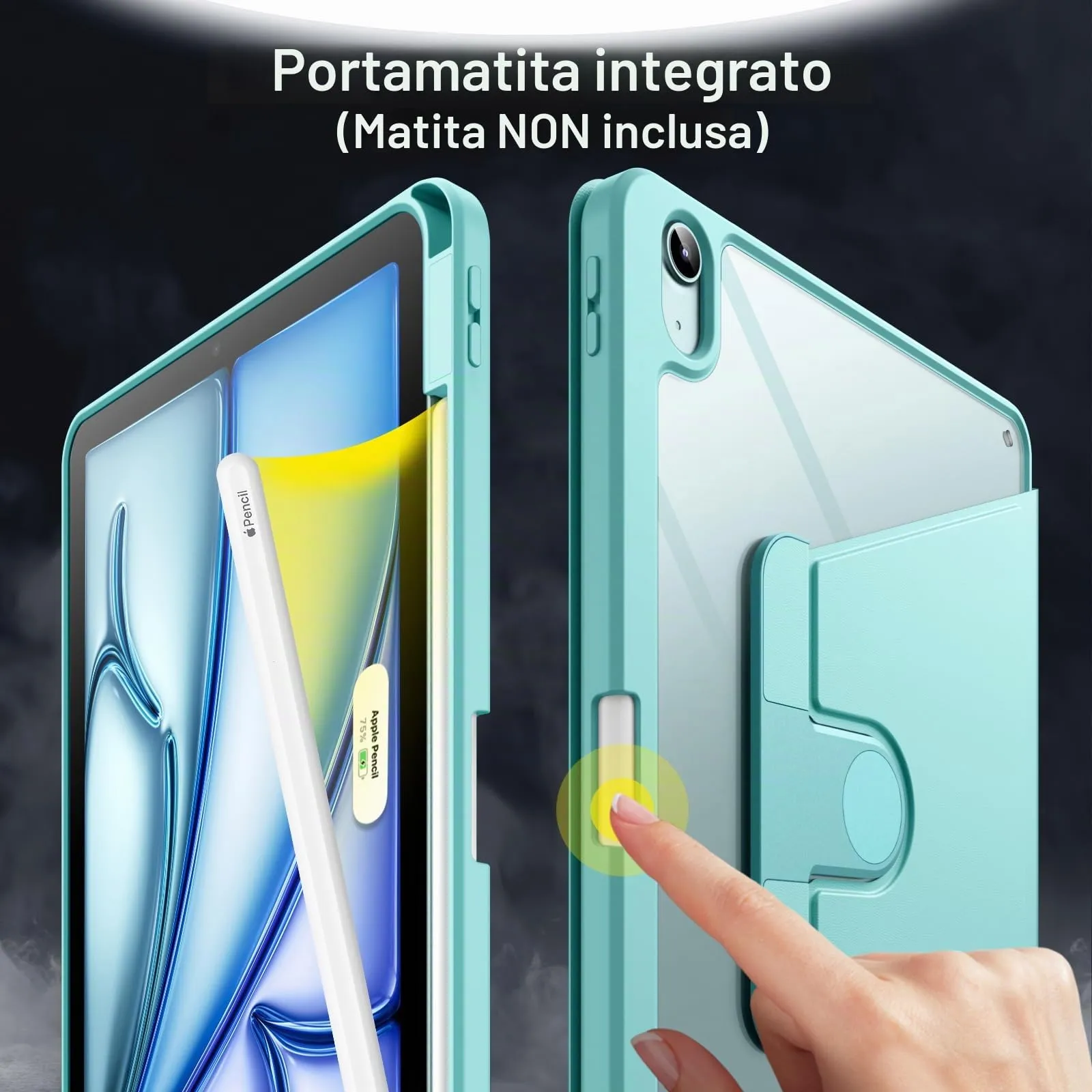 JETech Custodia Girevole per iPad Air 11" M4/M3/M2, Air 5/4, Menta Blu - immagine 5