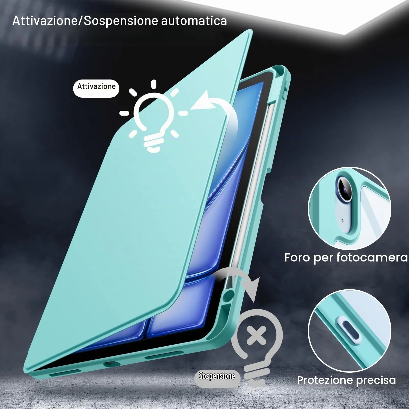 JETech Custodia Girevole per iPad Air 11" M4/M3/M2, Air 5/4, Menta Blu - immagine 6