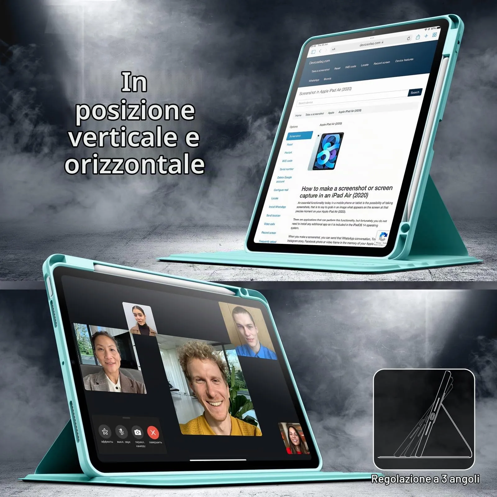 JETech Custodia Girevole per iPad Air 11" M4/M3/M2, Air 5/4, Menta Blu - immagine 7