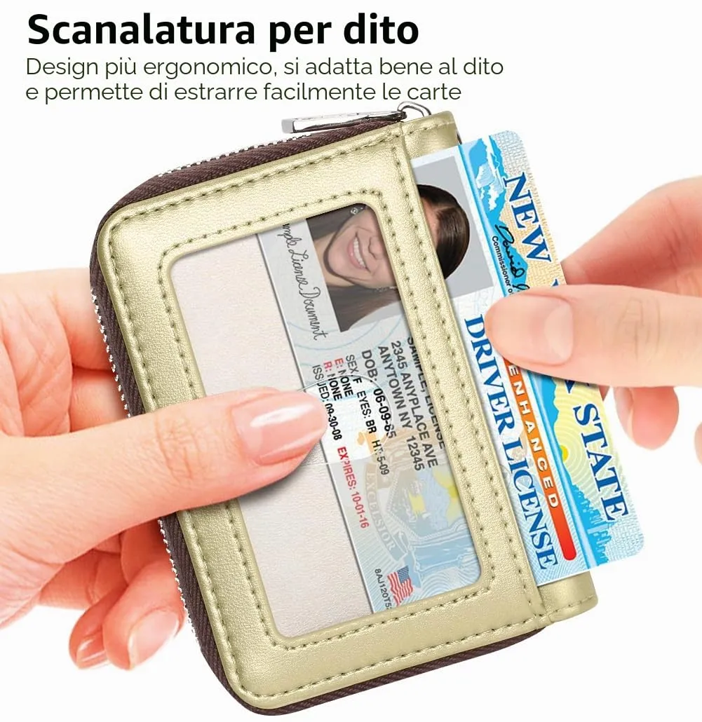 FurArt Porta Carte Credito, Cerniera Portafoglio Carta di Credito, Blocco RFID Porta Tessere per Donna e Uomo - immagine 2