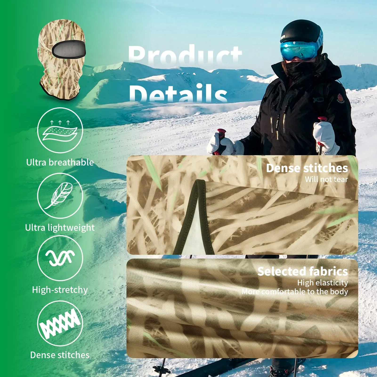 LONGKING Passamontagna Antivento Traspirante Camouflage Marrone Chiaro - immagine 2