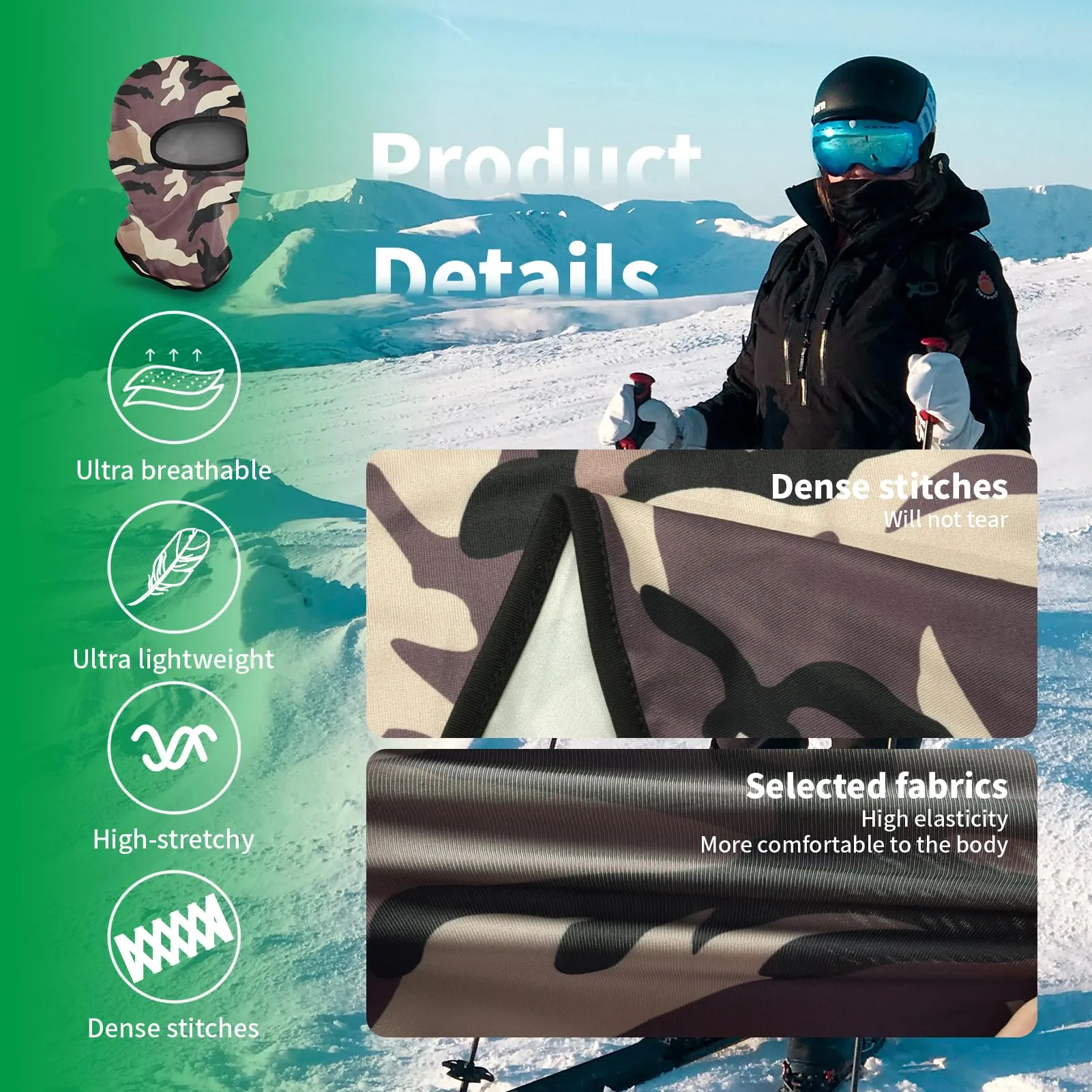 LONGKING Passamontagna Antivento Traspirante Camouflage Classico - immagine 2