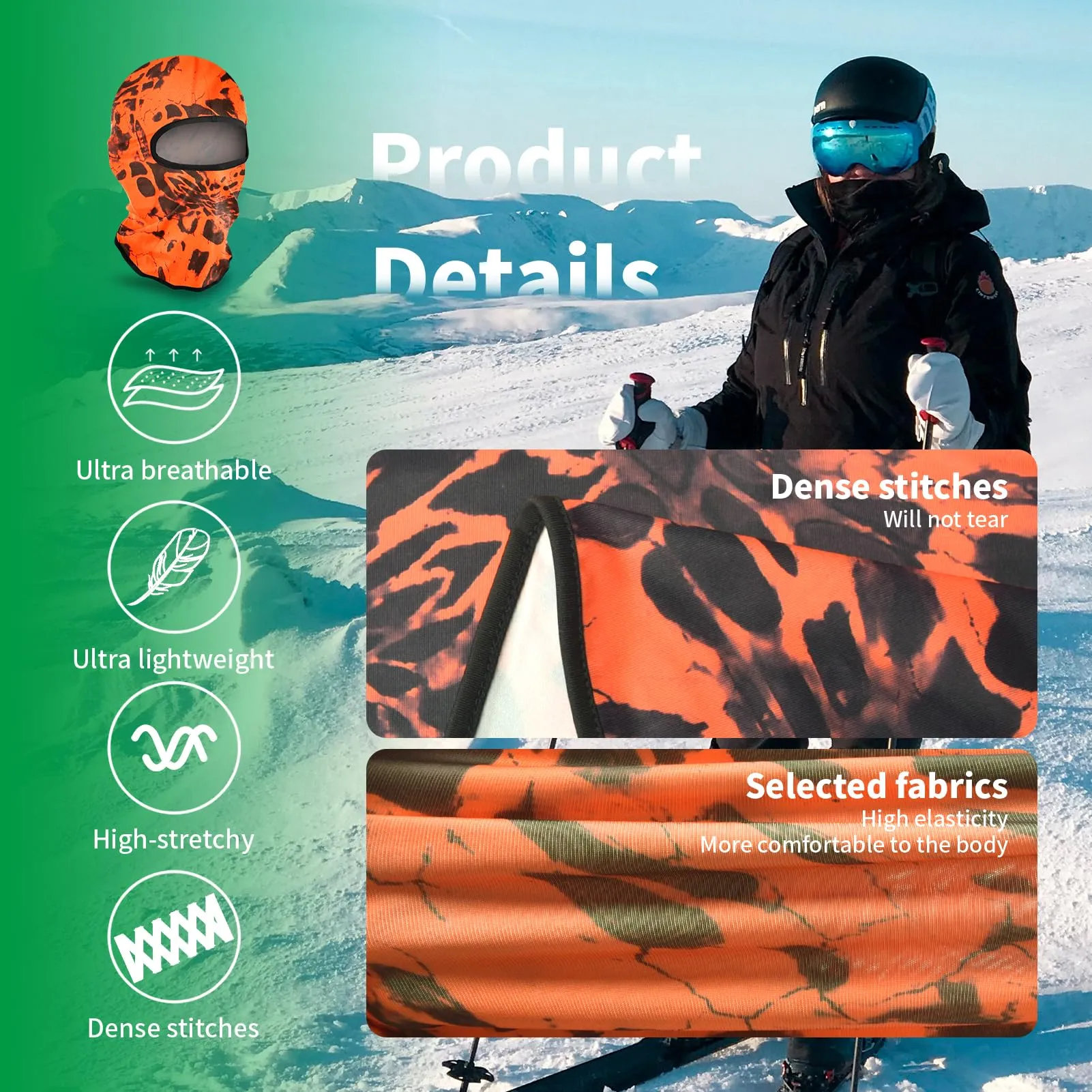 LONGKING Passamontagna Antivento Traspirante Camouflage Arancione - immagine 2