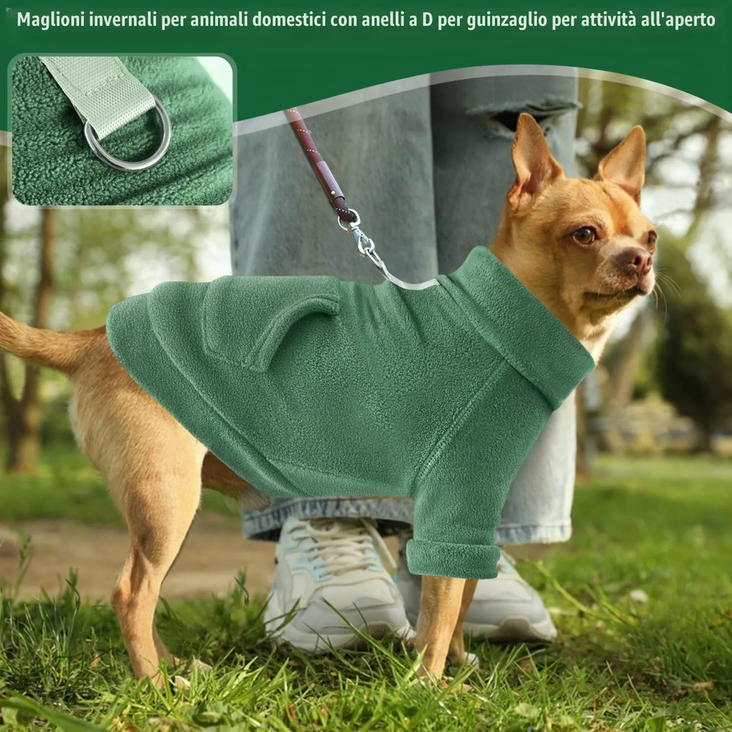 Mosucoirl Cane Con Cappuccio Cani Cappotti Caldi Cotone Felpe Abbigliamento per cani con Tasca Cucciolo Pullover Cane Jumpsuit per Cani (Verde leggero&Verde, XS) - immagine 4