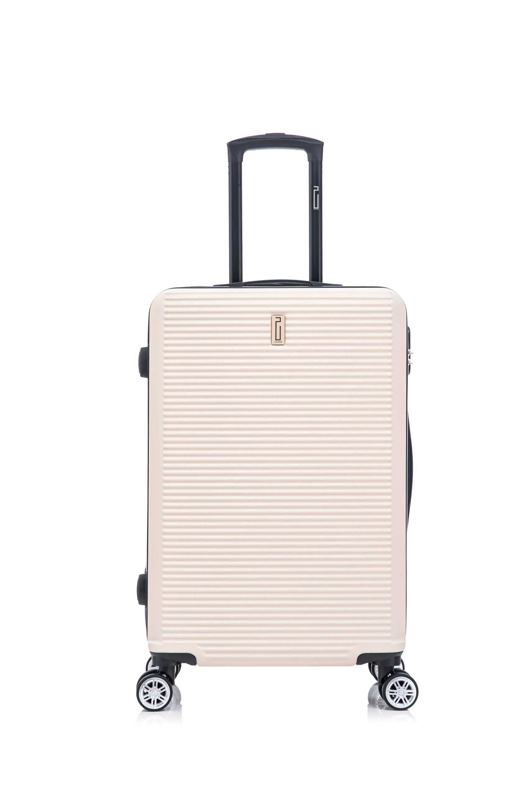 CELIMS - Valigia Media 20 kg Rigida Leggera | Valigia da Stiva 65cm Donna | Lucchetto Integrato | ABS | Trolley Medio 65cm con 4 Ruote | Beige - immagine 2