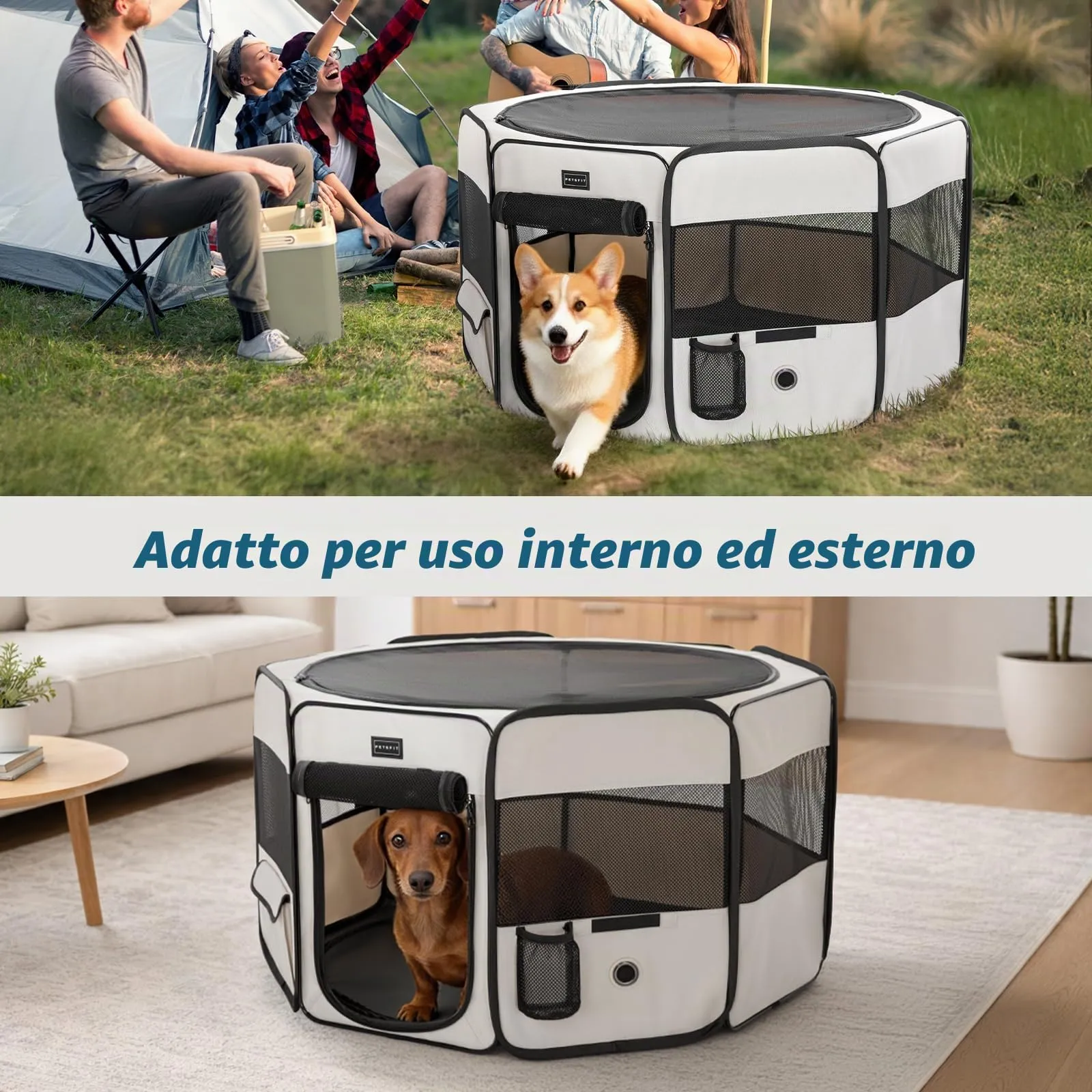 PETSFIT Recinto per Cani e Gatti pieghevole e Portatile, Box per Animali con Pavimento impermeabile in Tessuto, Bianco, 92 * 84 * 53CM - immagine 7