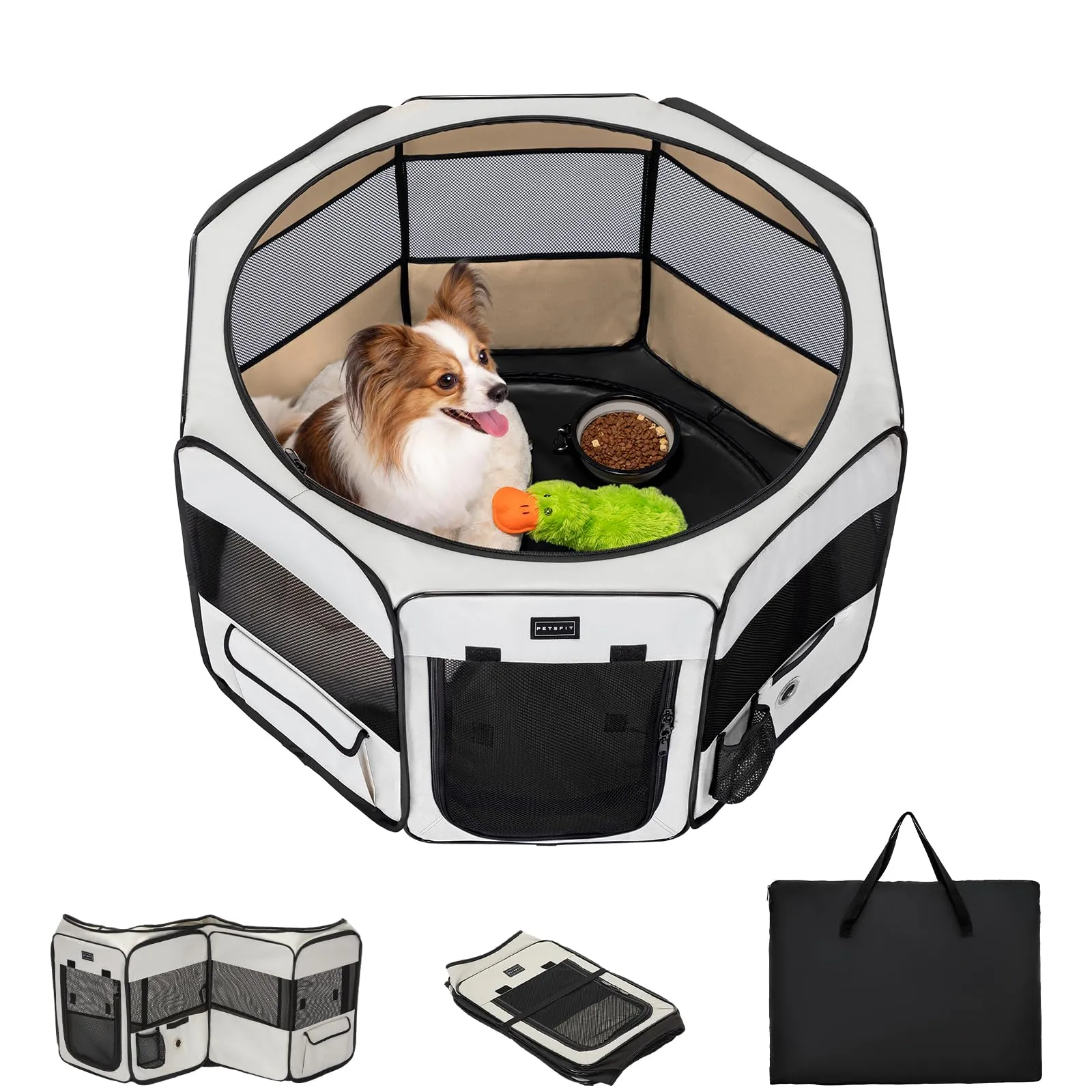 PETSFIT Recinto per Cani e Gatti pieghevole e Portatile, Box per Animali con Pavimento impermeabile in Tessuto, Bianco, 92 * 84 * 53CM - immagine 8