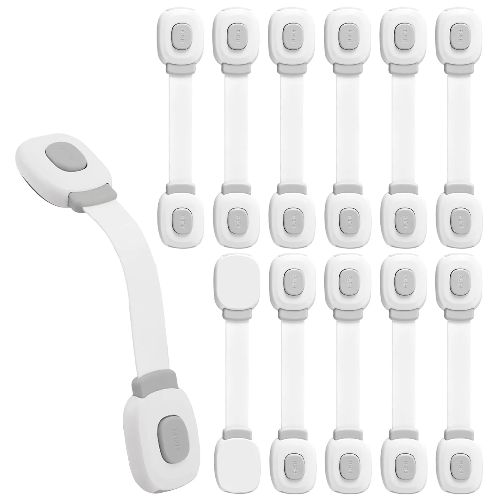 BillyBath Chiusure di Sicurezza per Bambini 12 Pezzi, Blocca Cassetti Credenza Frigo Toilette, Nessun Trapano Necessarioc, grigio - immagine 1