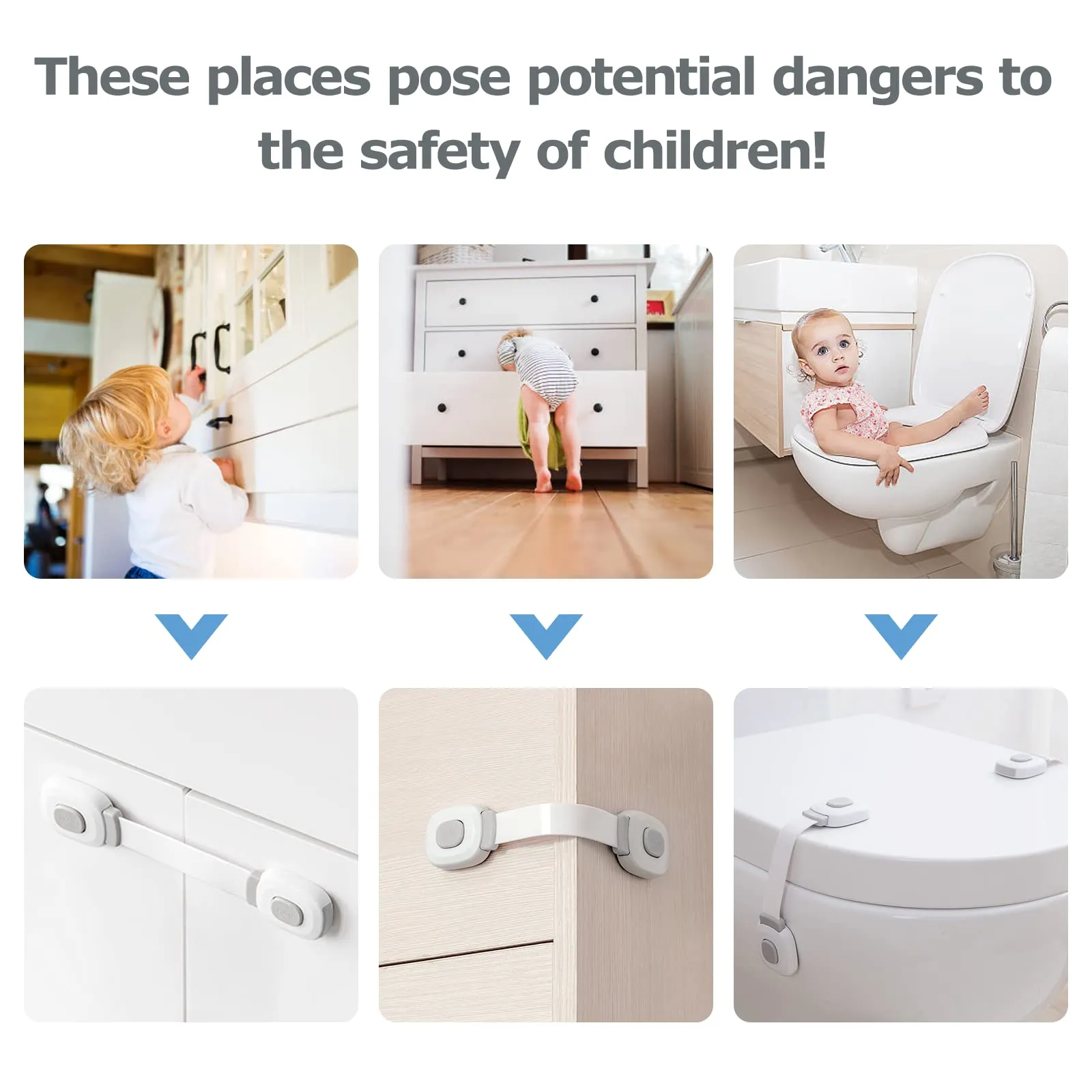 BillyBath Chiusure di Sicurezza per Bambini 12 Pezzi, Blocca Cassetti Credenza Frigo Toilette, Nessun Trapano Necessarioc, grigio - immagine 3