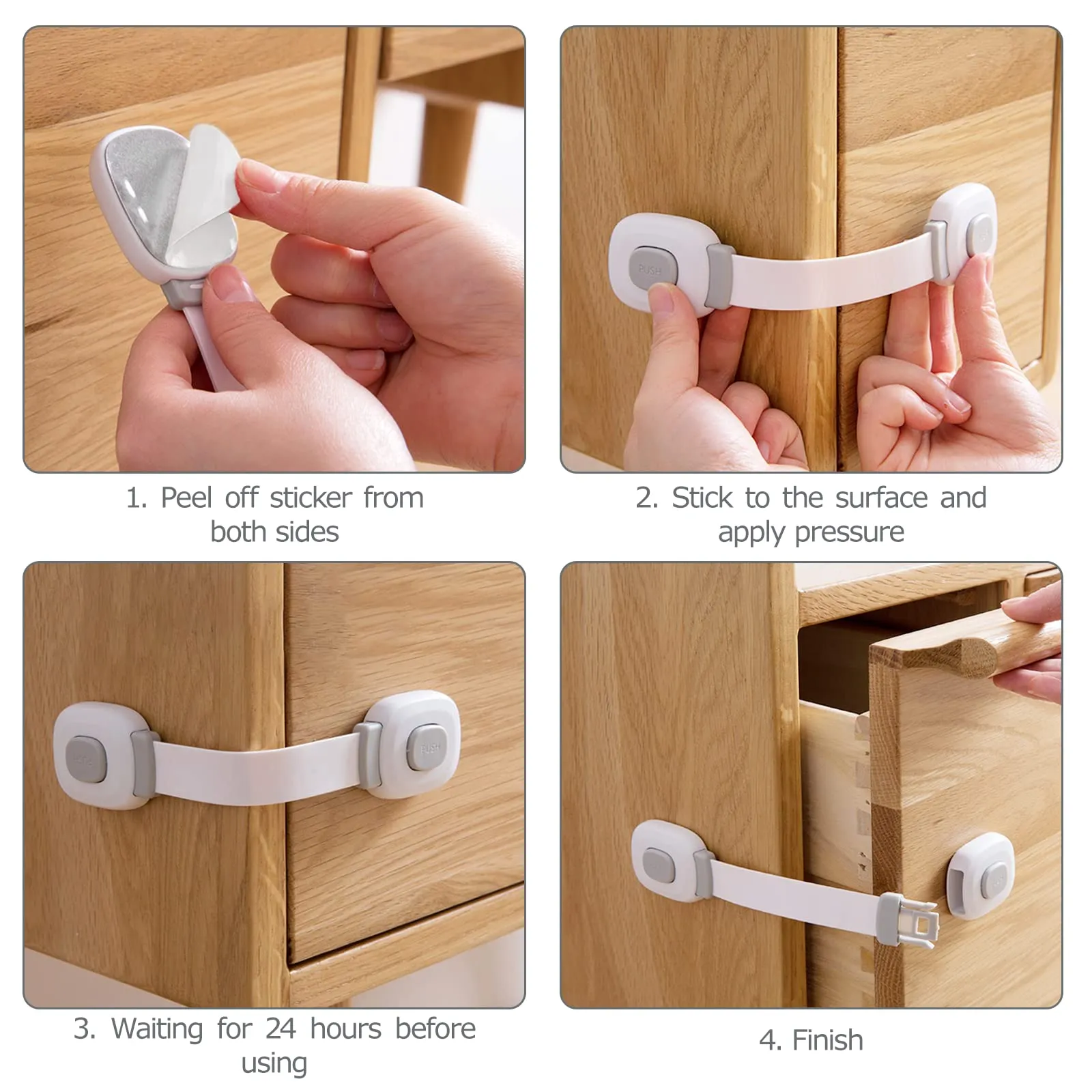 BillyBath Chiusure di Sicurezza per Bambini 12 Pezzi, Blocca Cassetti Credenza Frigo Toilette, Nessun Trapano Necessarioc, grigio - immagine 4