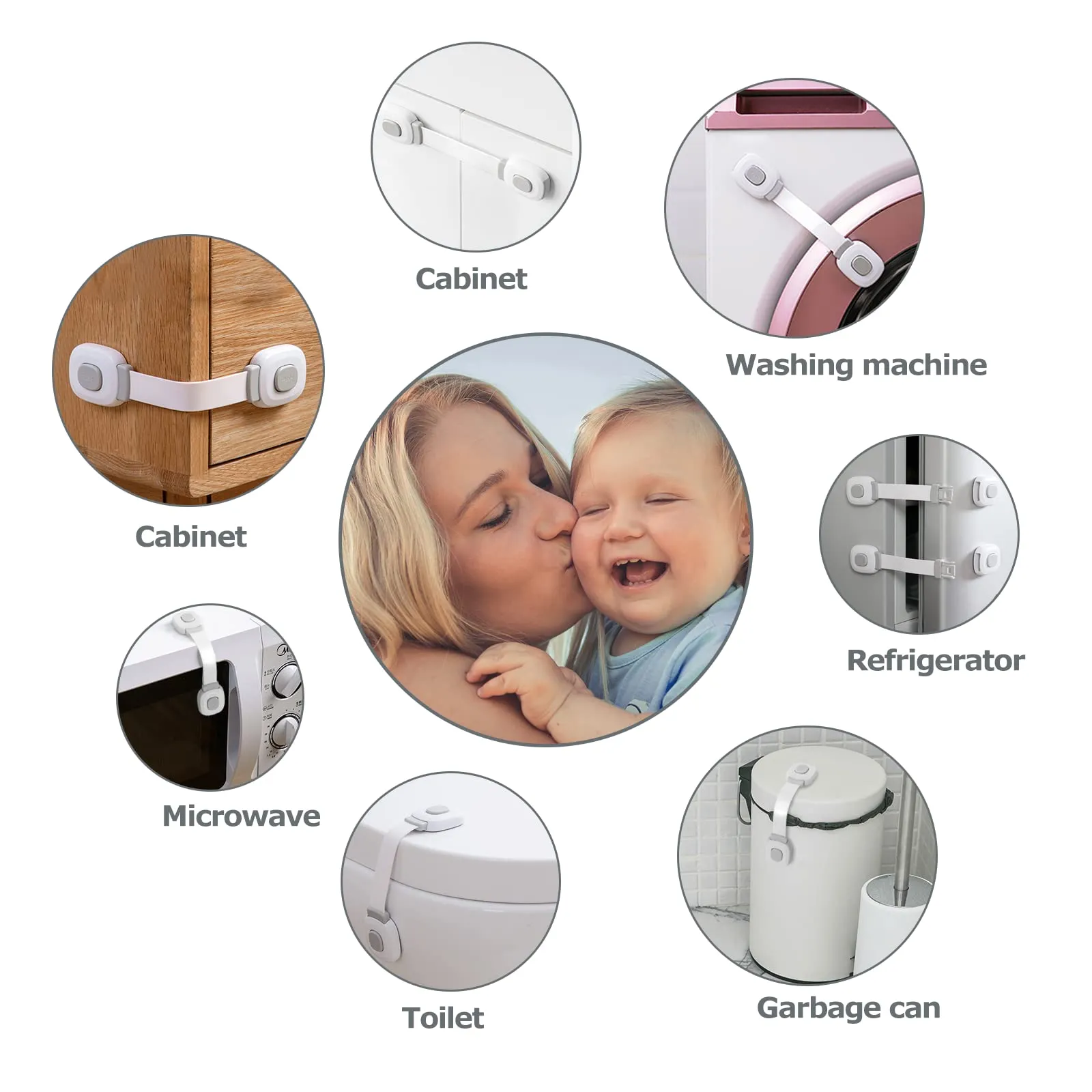 BillyBath Chiusure di Sicurezza per Bambini 12 Pezzi, Blocca Cassetti Credenza Frigo Toilette, Nessun Trapano Necessarioc, grigio - immagine 5
