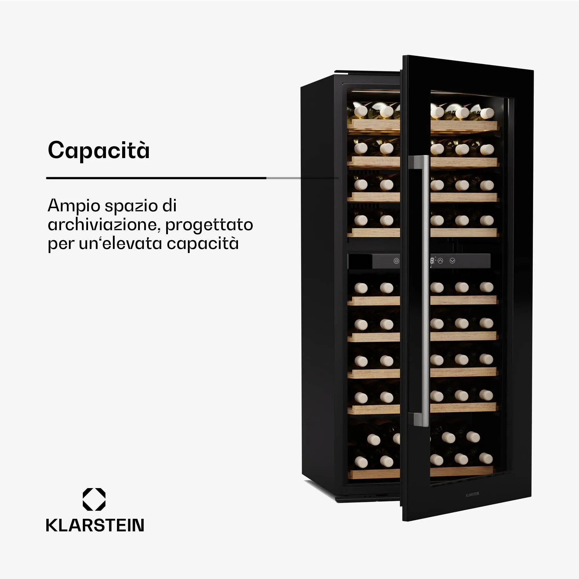 KLARSTEIN Vinsider Duo Cantinetta Vino - 79 Bottiglie, Doppia Temperatura 5-22°C, Touch Control, LED, UV, Incasso, Nero - immagine 6