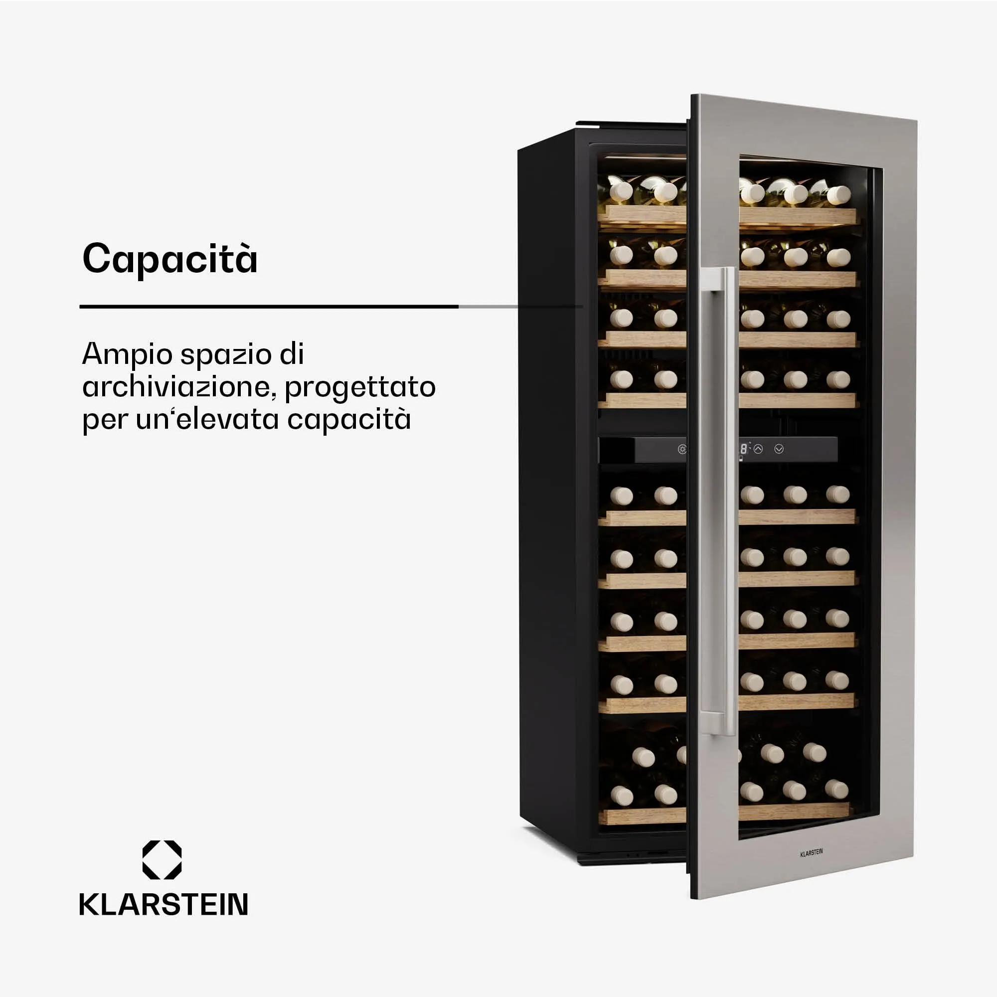 KLARSTEIN Vinsider Duo Cantinetta Vino - 79 Bottiglie, Doppia Temperatura 5-22°C, Touch Control, LED, UV, Incasso, Nero - immagine 6