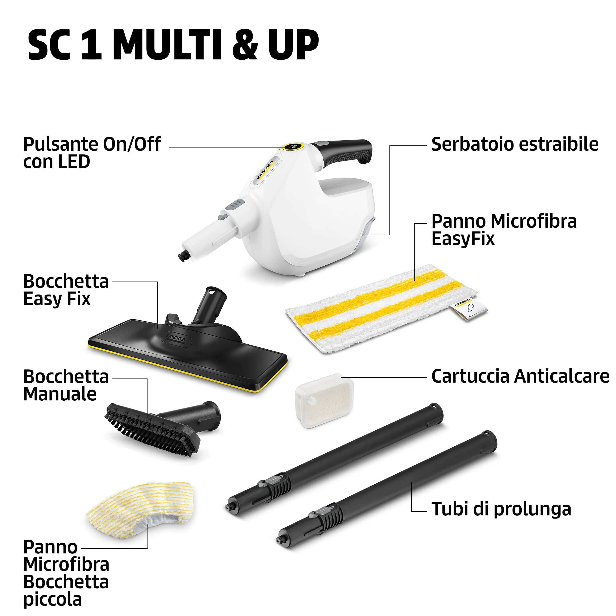 KÄRCHER Pulitore a Vapore SC 1 Multi & Up, Tempo di riscaldamento: 30s, Potenza di riscaldamento: 1.300 W, rimuove fino al 99,99% di germi e batteri, superficiale: 30 m², Serbatoio: 200 ml - immagine 8