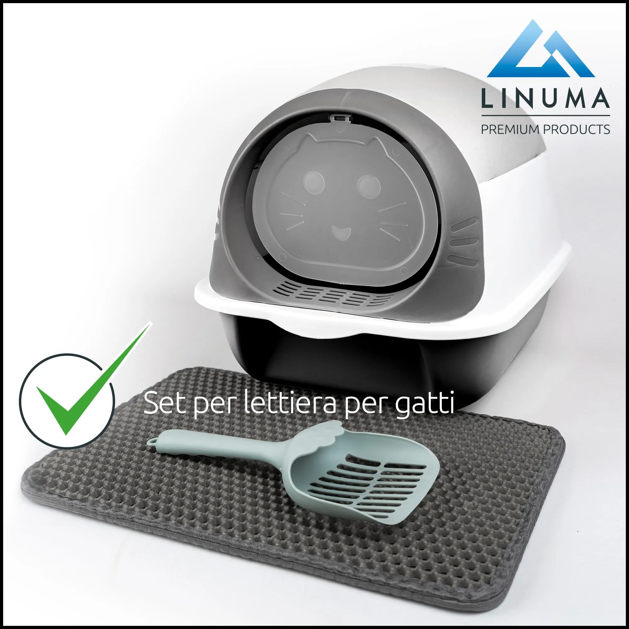 LINUMA® Toilette per gatti grigia con bordo alto – lettiera spaziosa facile da pulire – ideale per gatti grandi – design moderno – fondo antiscivolo – senza coperchio - immagine 4
