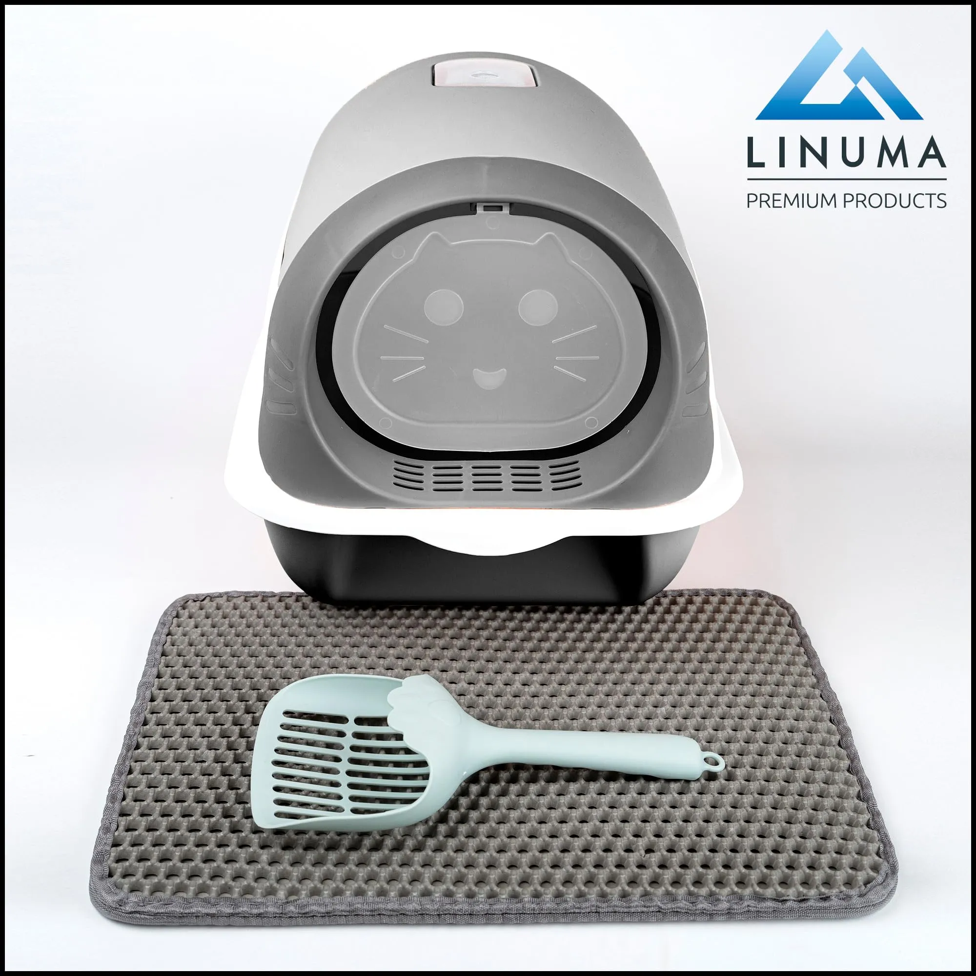 LINUMA® Toilette per gatti grigia con bordo alto – lettiera spaziosa facile da pulire – ideale per gatti grandi – design moderno – fondo antiscivolo – senza coperchio - immagine 6
