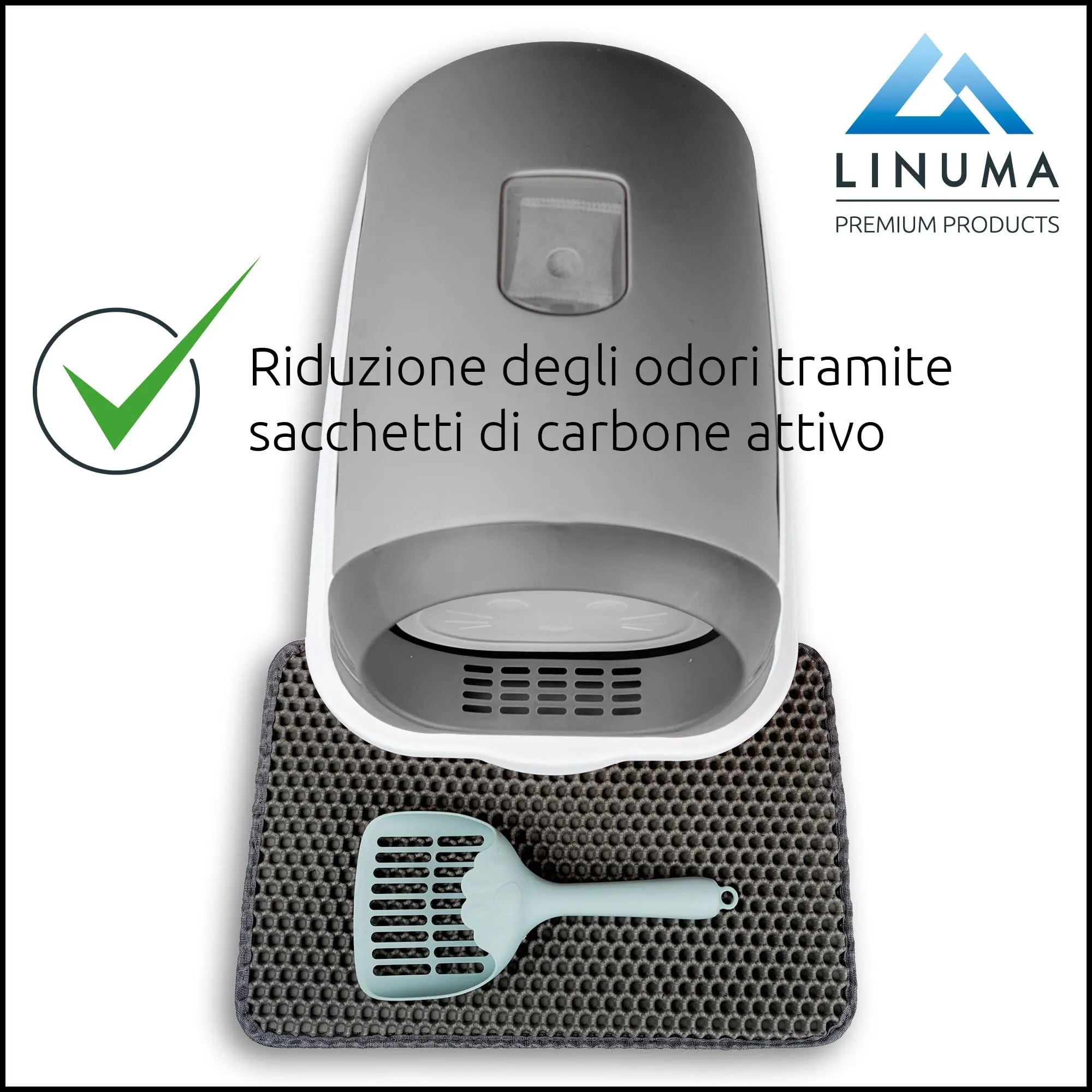 LINUMA® Toilette per gatti grigia con bordo alto – lettiera spaziosa facile da pulire – ideale per gatti grandi – design moderno – fondo antiscivolo – senza coperchio - immagine 7