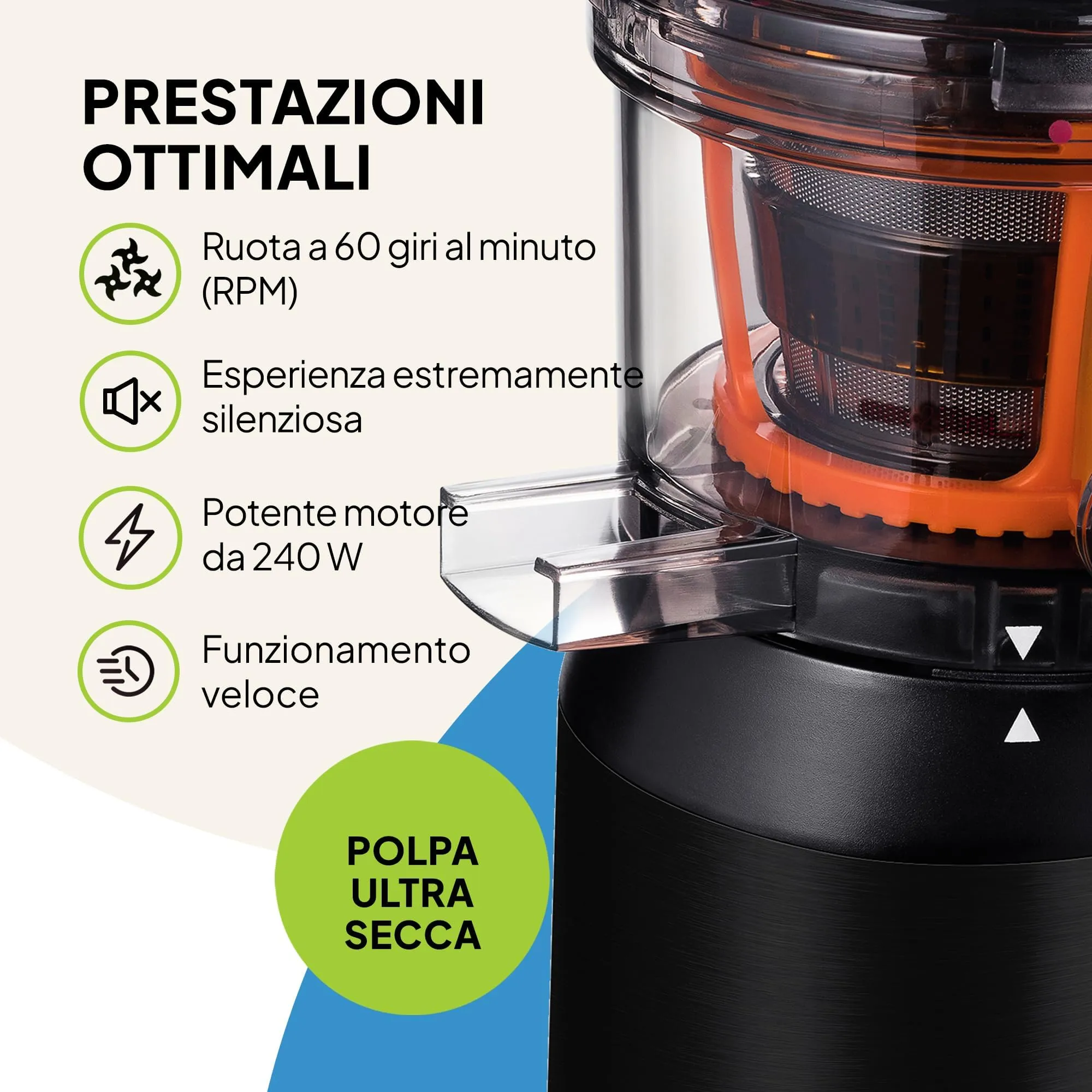 Fridja f1900 Estrattore di Succo a Freddo, 240 W, Apertura 78 mm, Senza BPA - immagine 6