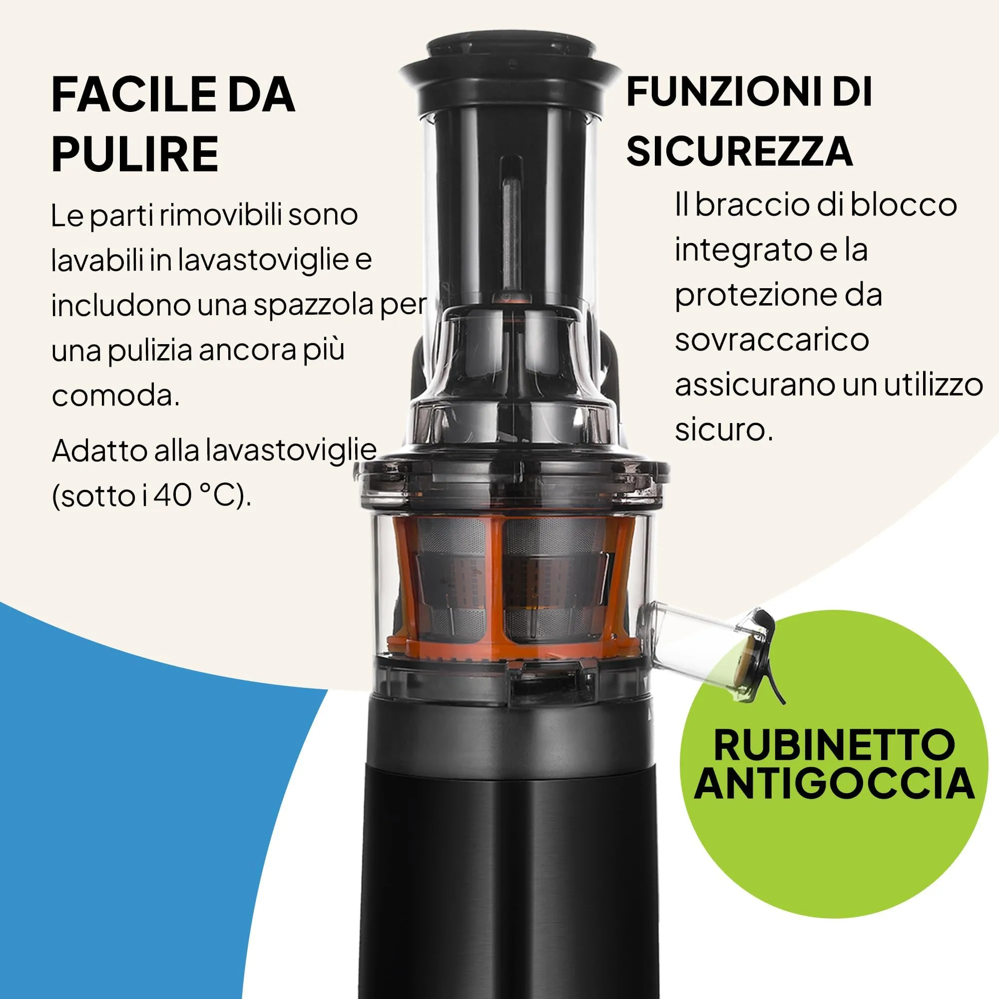 Fridja f1900 Estrattore di Succo a Freddo, 240 W, Apertura 78 mm, Senza BPA - immagine 8