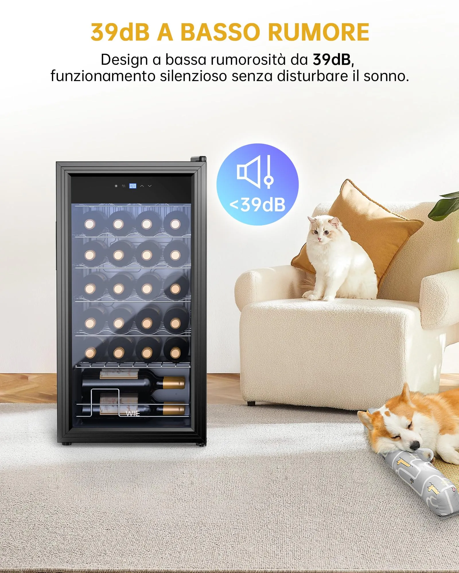 WIE Cantinetta Vino, 28 Bottiglie Cantina Vino Refrigerata, 82L Monotemperatura Cantinetta, Vetri Anti UV, Touch Control, Illuminazione LED, 5-18℃ - immagine 7
