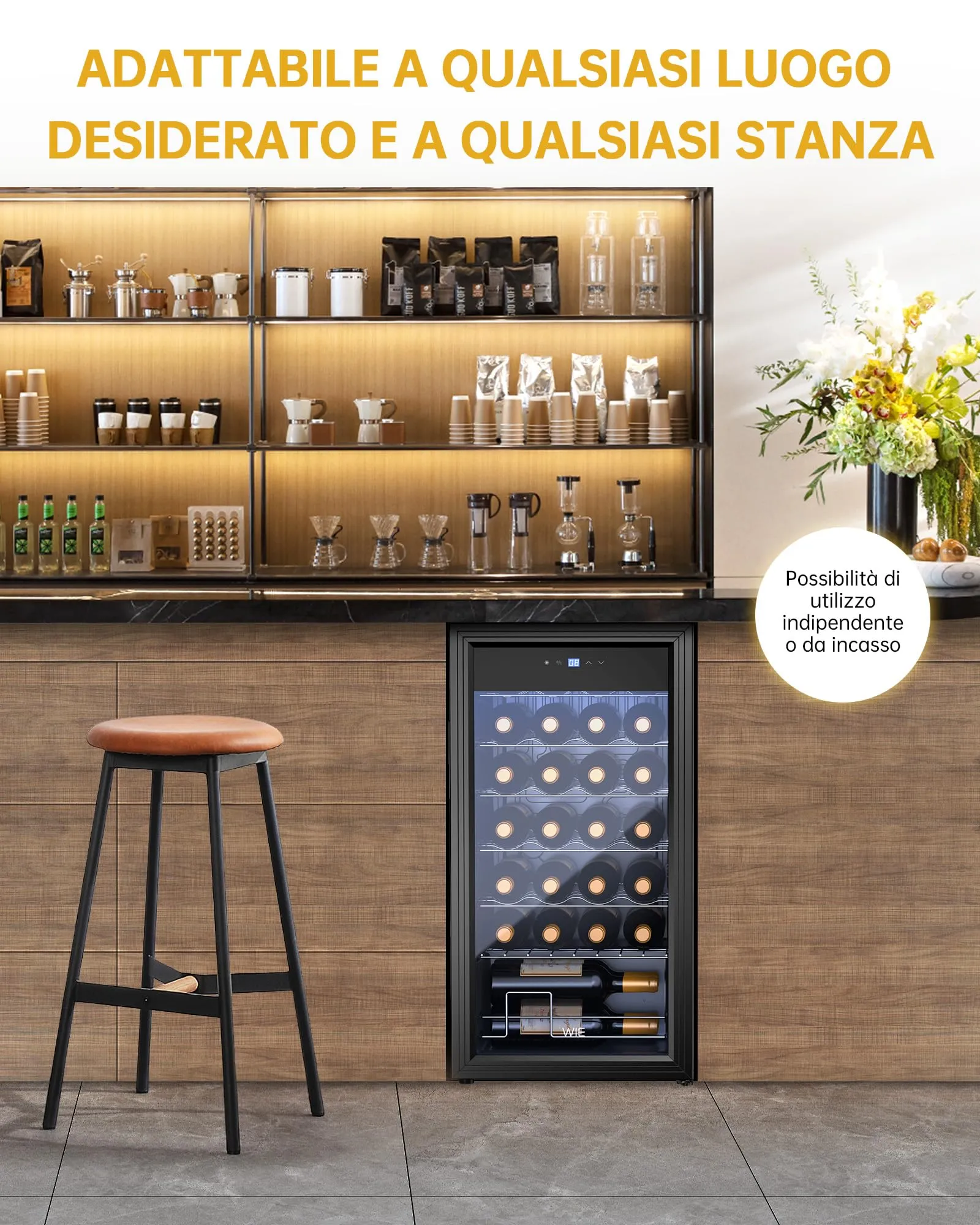 WIE Cantinetta Vino, 28 Bottiglie Cantina Vino Refrigerata, 82L Monotemperatura Cantinetta, Vetri Anti UV, Touch Control, Illuminazione LED, 5-18℃ - immagine 9