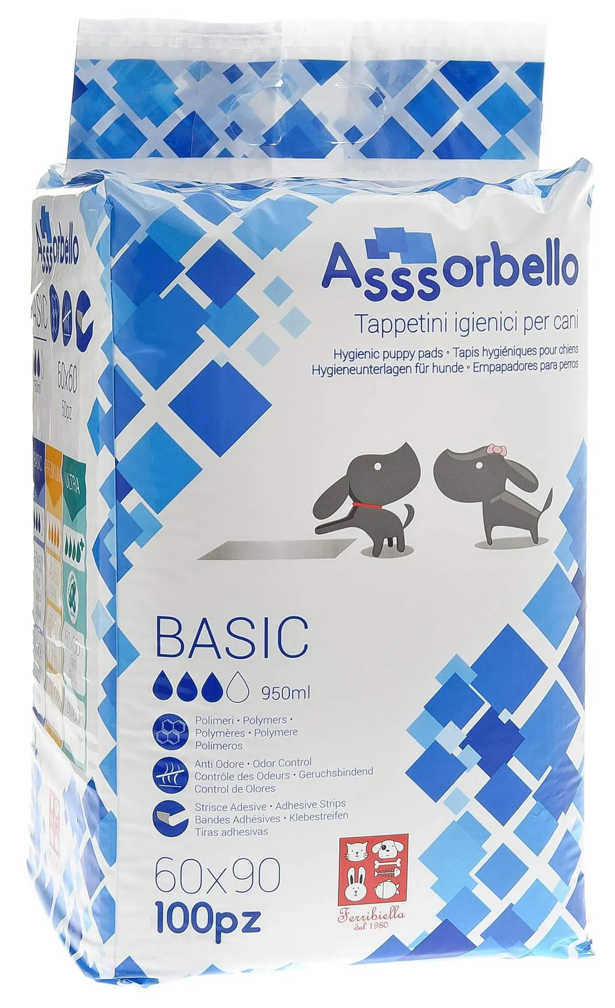 2 Confezioni Tappetini Igienici 60x90 cm per Cani Ferribiella Assorbello Basic 100pz - immagine 2