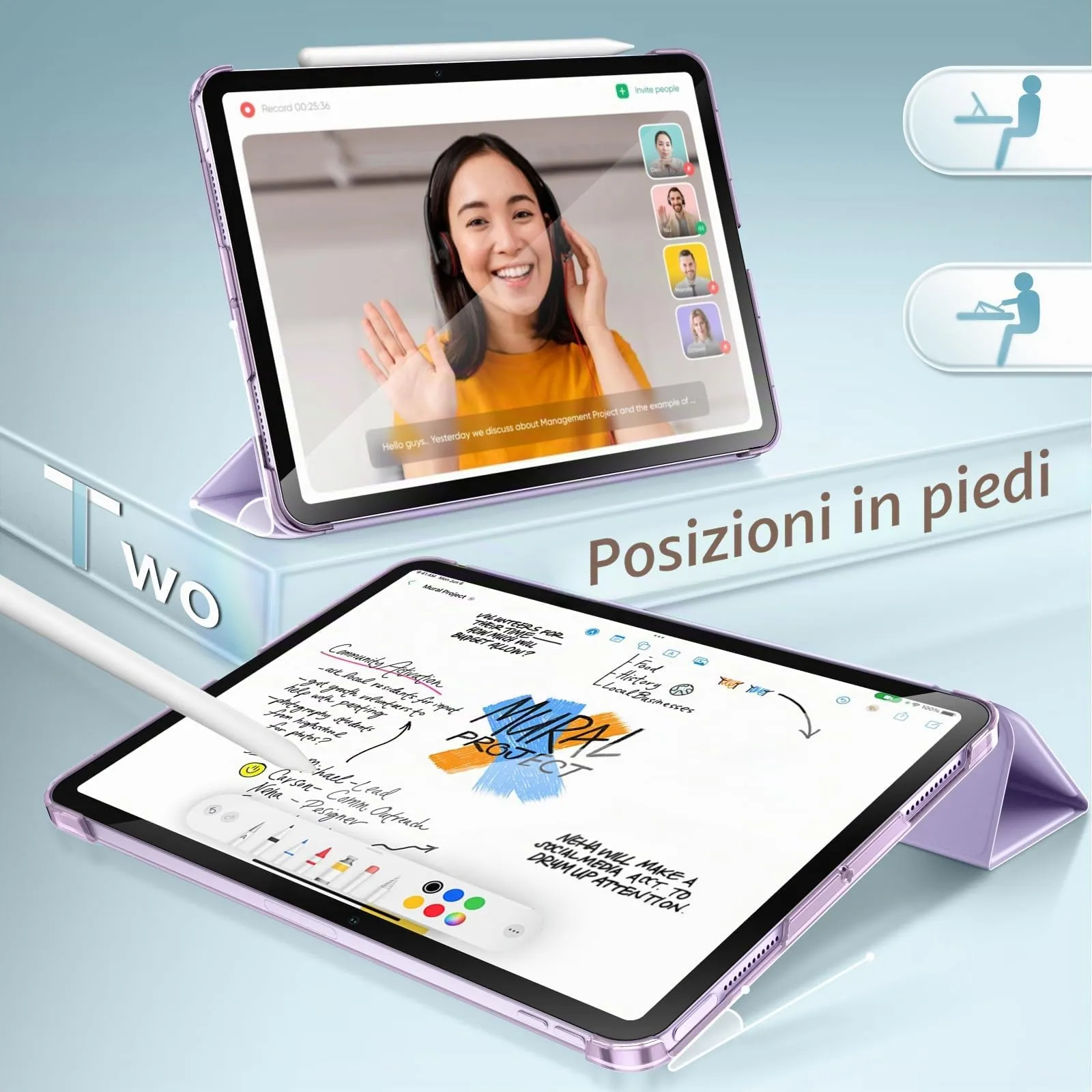 JETech Custodia per iPad Air 11" M4/M3/M2 & Air 5/4, Viola Chiaro - immagine 5