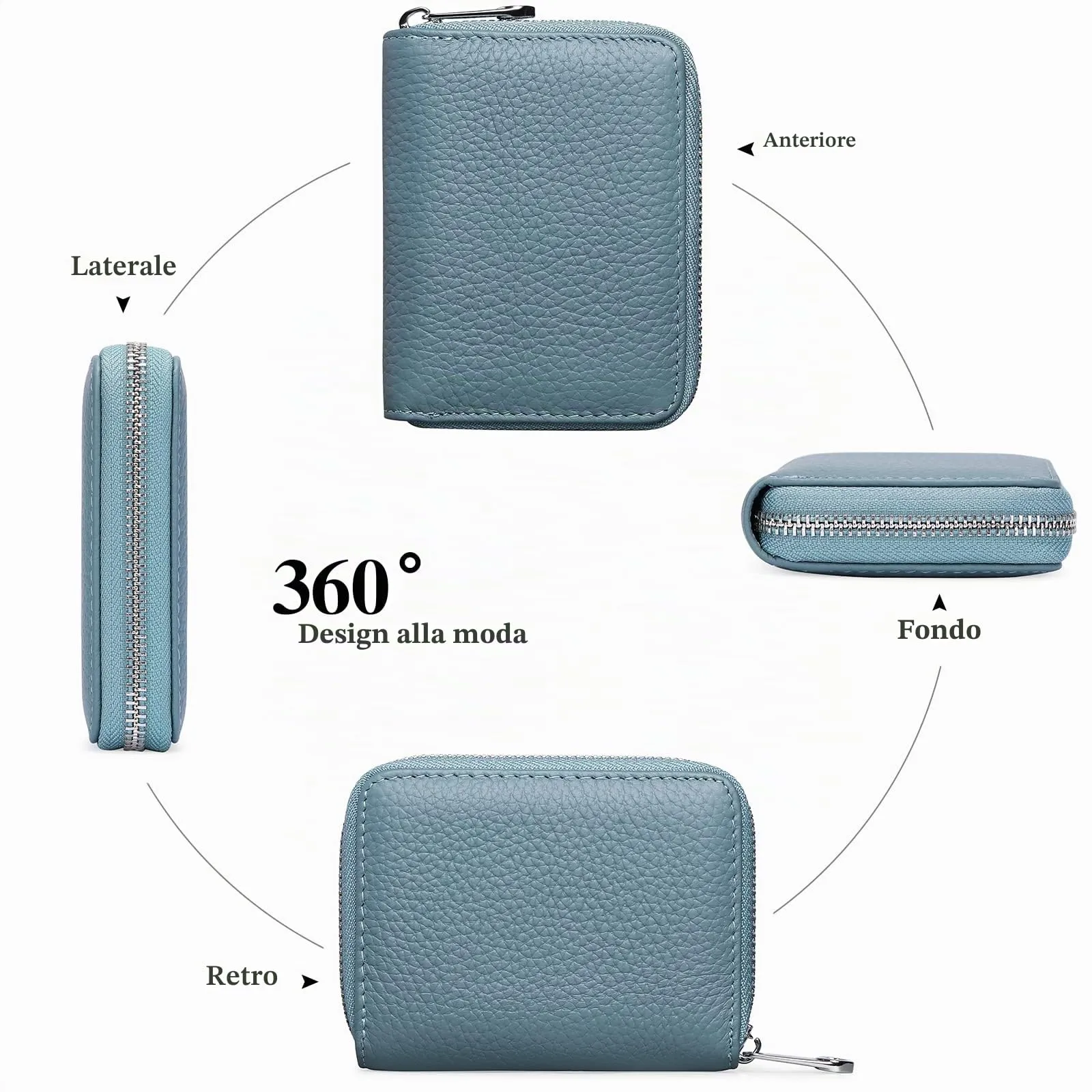 SENDEFN Portafogli da donna in vera Pelle, Cerniera Portamonete donna piccoli con cerniere, RFID Blocking Porta Carte di Credito, Pochette Piccolo - immagine 4