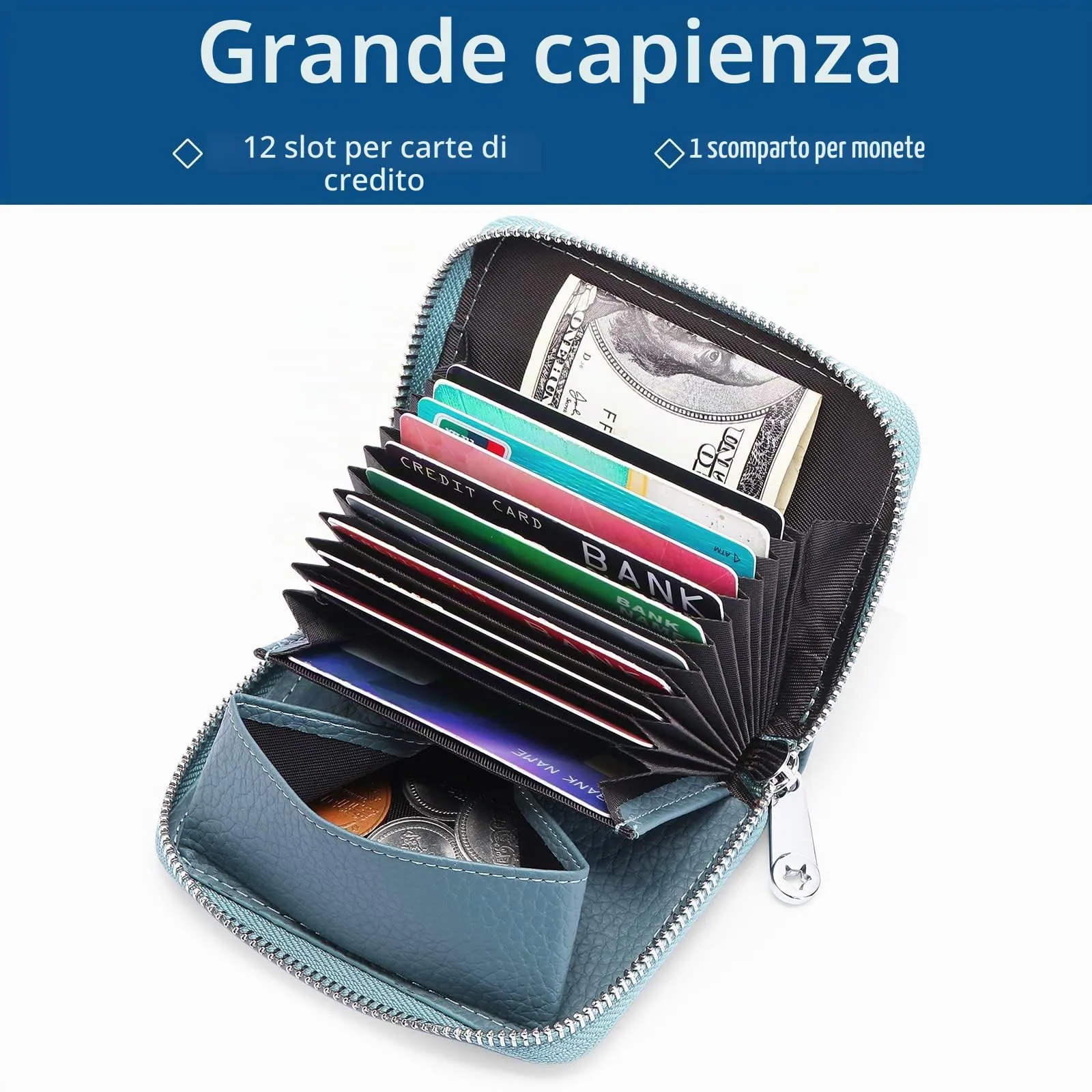SENDEFN Portafogli da donna in vera Pelle, Cerniera Portamonete donna piccoli con cerniere, RFID Blocking Porta Carte di Credito, Pochette Piccolo - immagine 5