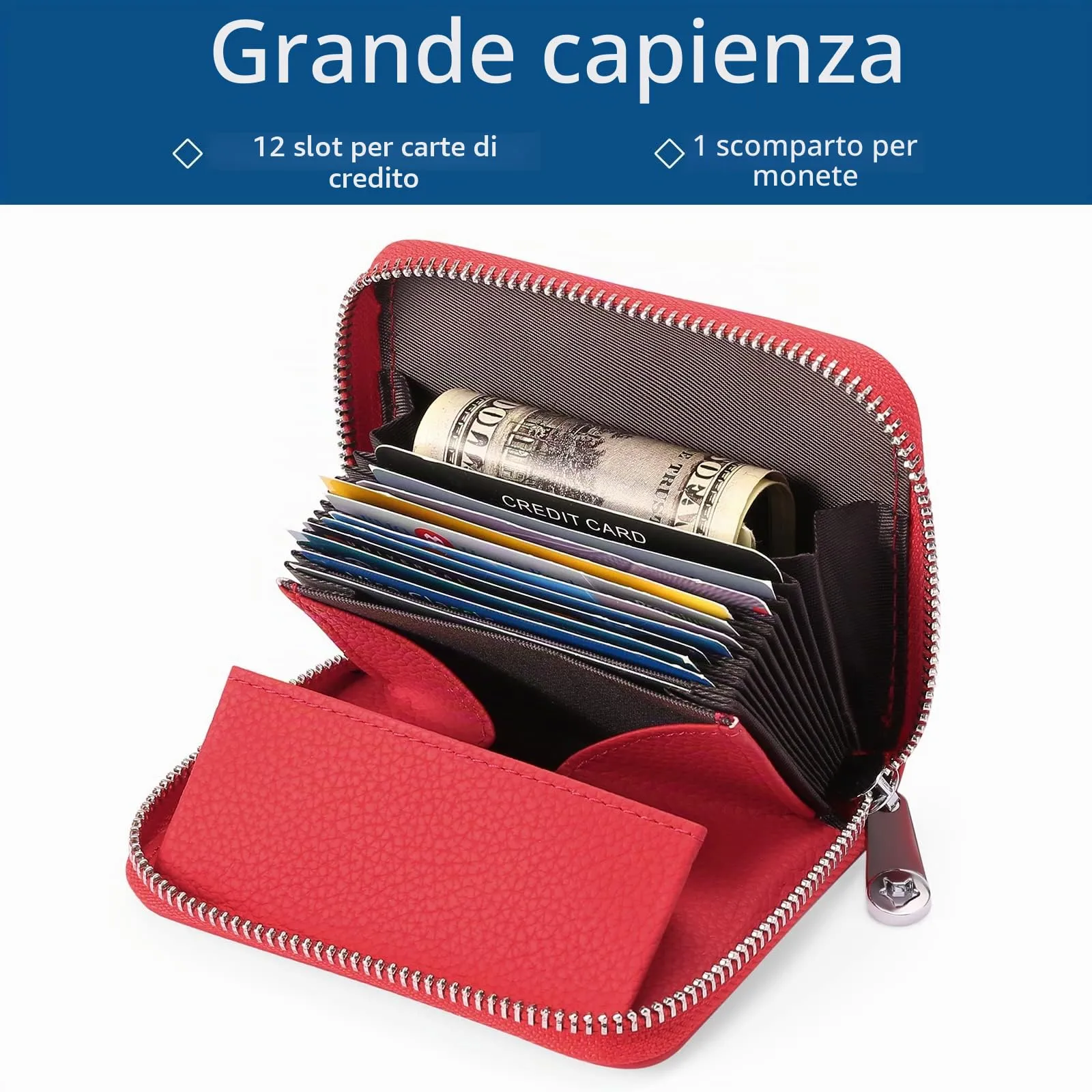 SENDEFN Portafogli da Donna in Pelle Vegan, Cerniera Portamonete Donna piccoli con Cerniere, RFID Blocking Porta Carte di Credito, Pochette Piccolo - immagine 5