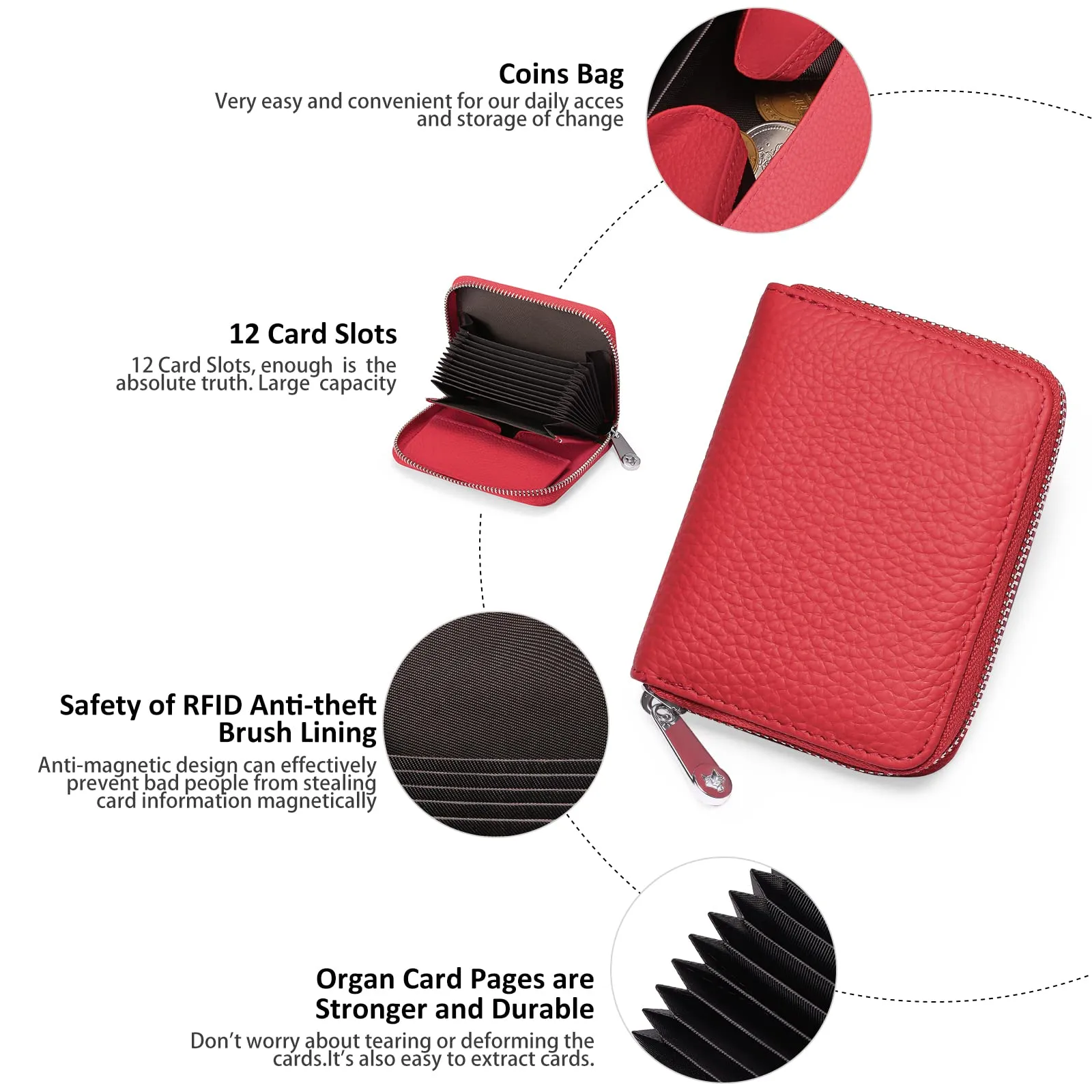 SENDEFN Portafogli da Donna in Pelle Vegan, Cerniera Portamonete Donna piccoli con Cerniere, RFID Blocking Porta Carte di Credito, Pochette Piccolo - immagine 6