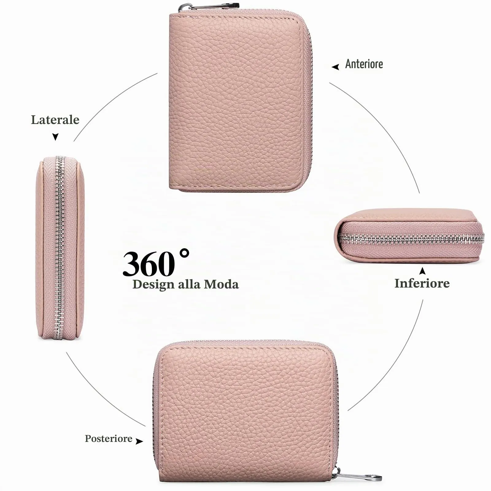 SENDEFN Portafogli da Donna in Pelle Vegan, Cerniera Portamonete Donna piccoli con Cerniere, RFID Blocking Porta Carte di Credito, Pochette Piccolo - immagine 4
