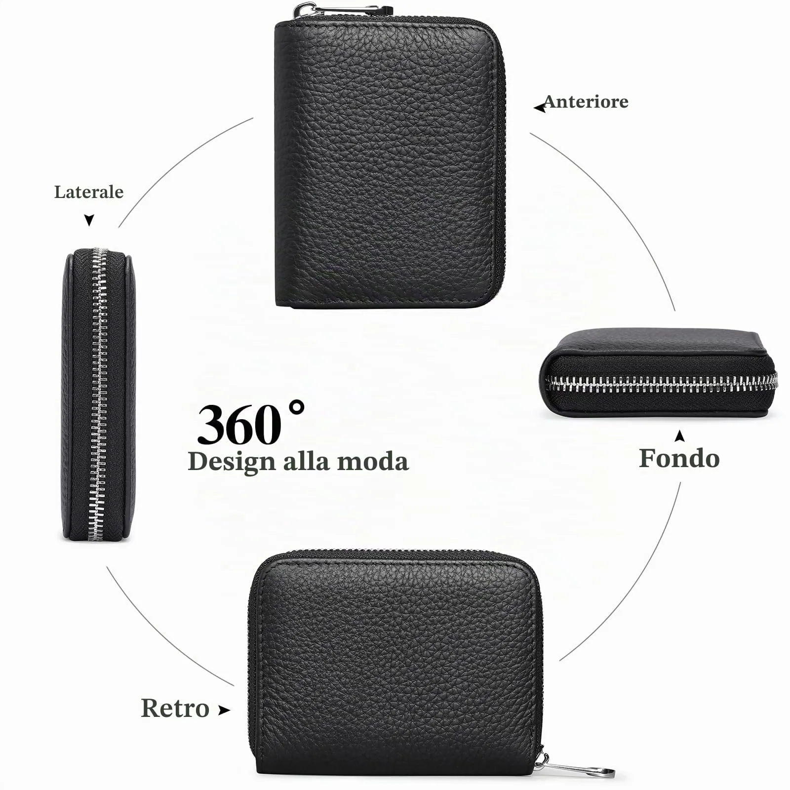 SENDEFN Portafogli da donna in vera Pelle, Cerniera Portamonete donna piccoli con cerniere, RFID Blocking Porta Carte di Credito, Pochette Piccolo - immagine 4