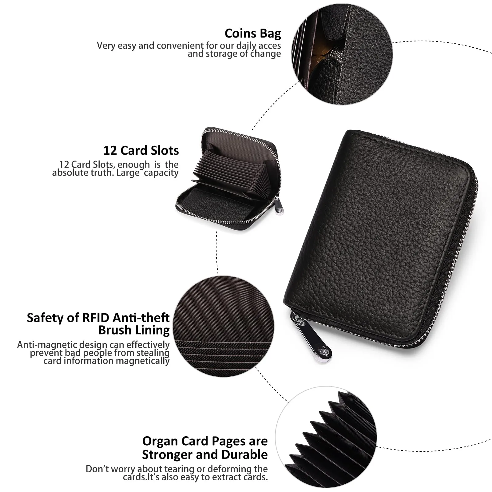SENDEFN Portafogli da donna in vera Pelle, Cerniera Portamonete donna piccoli con cerniere, RFID Blocking Porta Carte di Credito, Pochette Piccolo - immagine 6