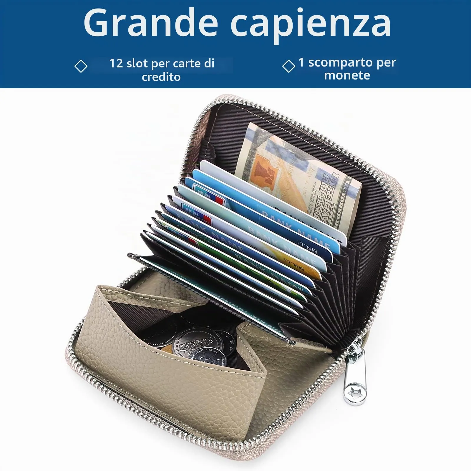 SENDEFN Portafogli da donna in vera Pelle, Cerniera Portamonete donna piccoli con cerniere, RFID Blocking Porta Carte di Credito, Pochette Piccolo - immagine 5