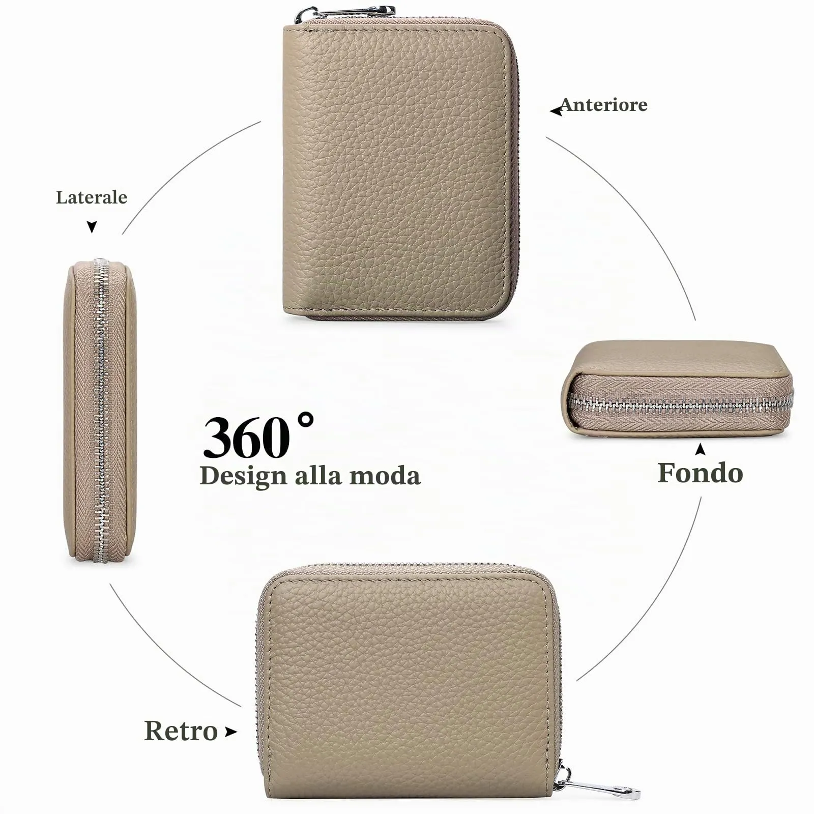 SENDEFN Portafogli da donna in vera Pelle, Cerniera Portamonete donna piccoli con cerniere, RFID Blocking Porta Carte di Credito, Pochette Piccolo - immagine 7