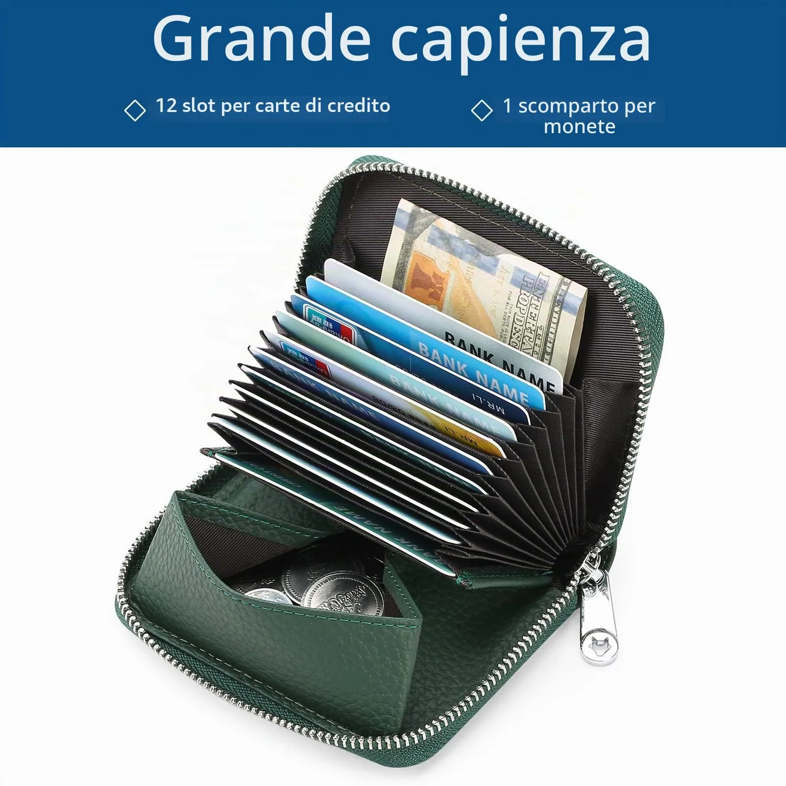 SENDEFN Portafogli da donna in vera Pelle, Cerniera Portamonete donna piccoli con cerniere, RFID Blocking Porta Carte di Credito, Pochette Piccolo - immagine 5